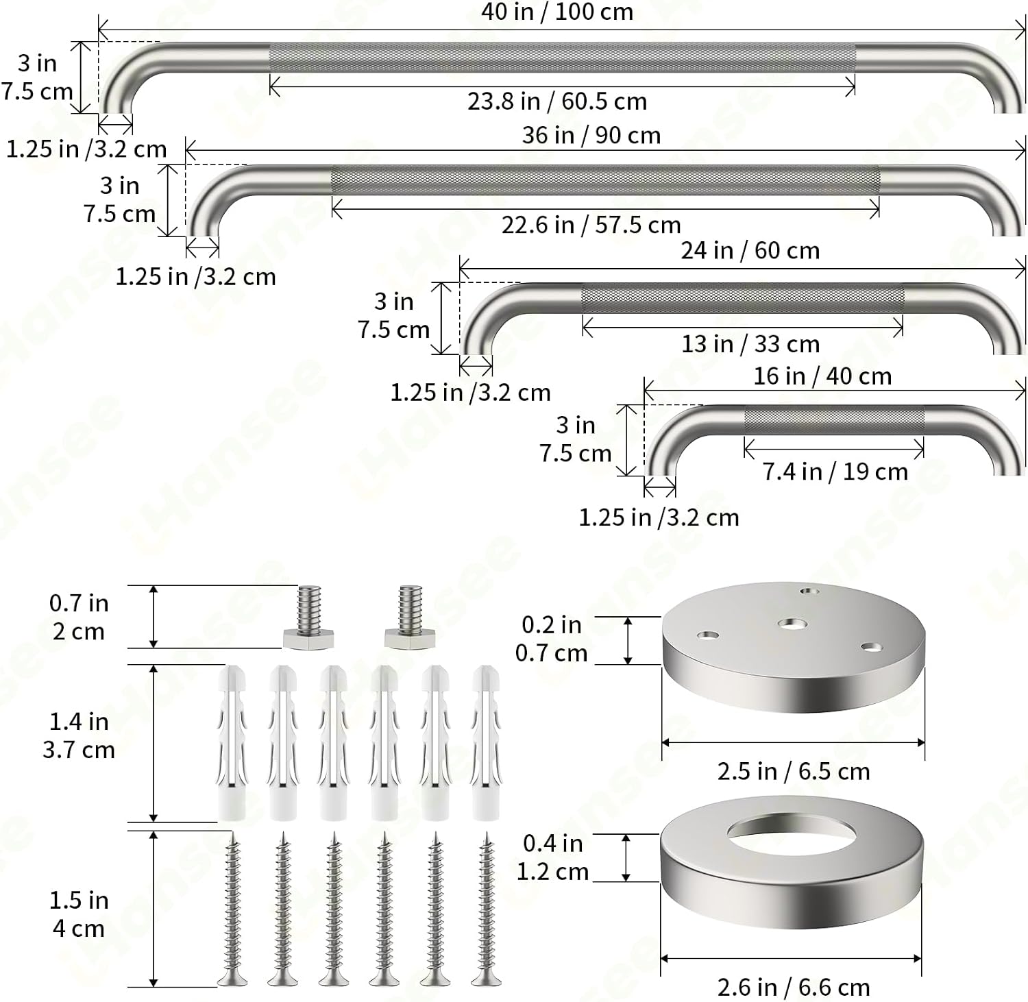 Brushed Nickel Grab Bars 18" 32" 36" 42" Bundle - 1.25" Diameter | 4 Pack Commercial Grab Bar, Anti-Slip Safety Shower Handrail, Toilet Handicap Bar, Stainless Steel Bathroom Handle for Senior