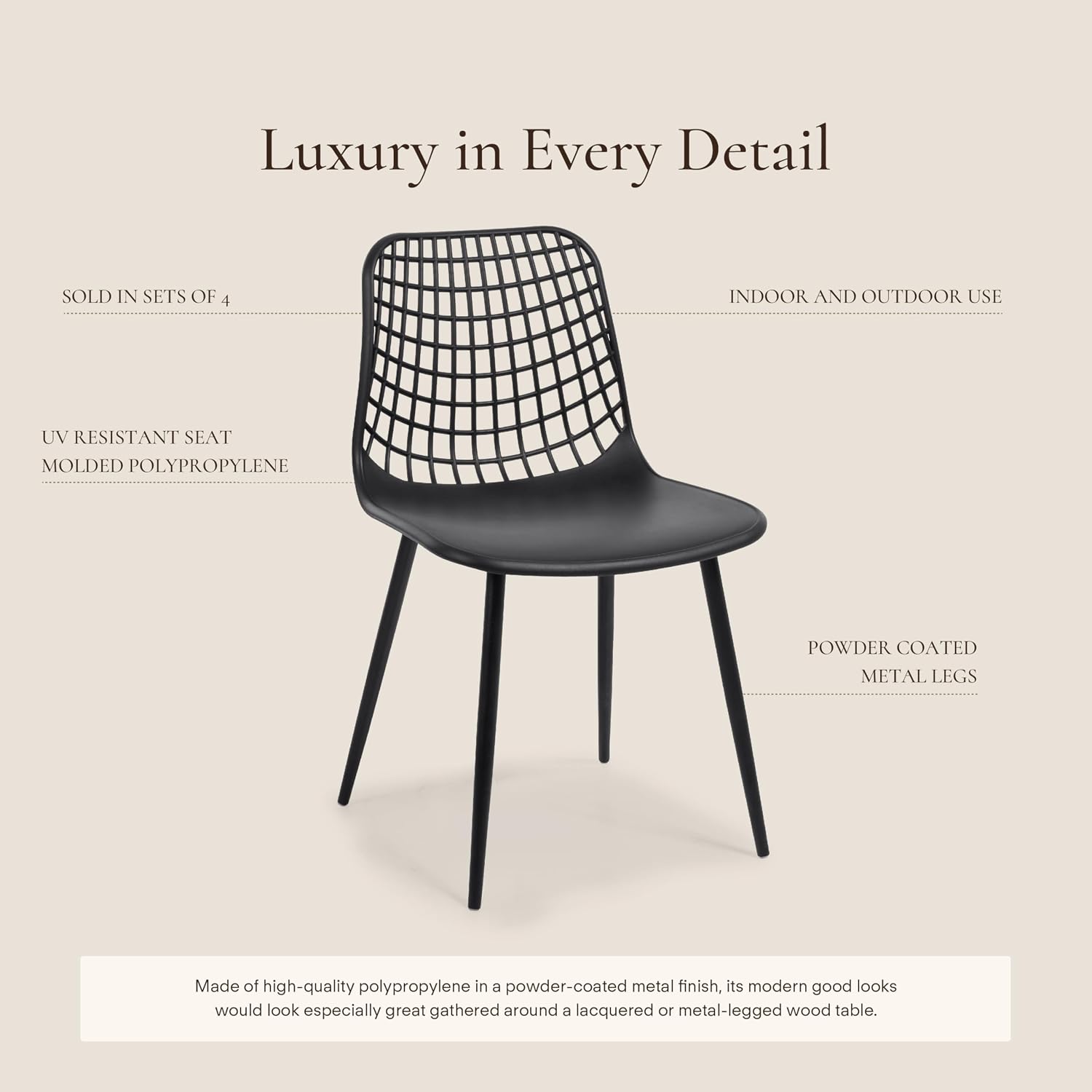 Poly & BARK Isla Modern Kitchen Chairs Set of 4 - Plastic Dining Chair with Metal Legs - Quick Assembly Simple Cafe Chairs Plastic for Indoor or