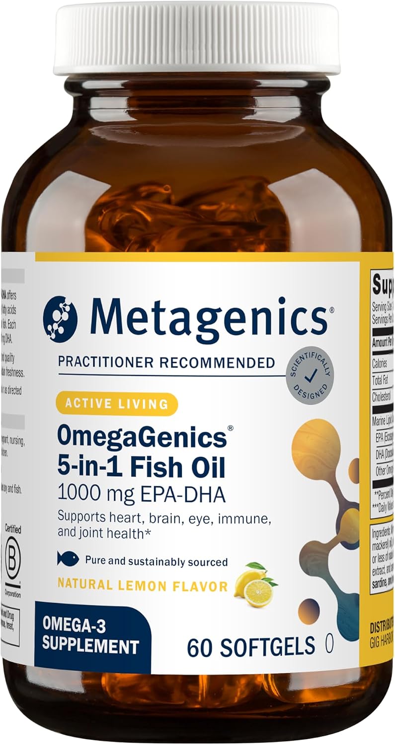 Metagenics OmegaGenics Omega-3 Fish Oil 1000mg EPA DHA -High Potency Omega 3 Supplement for Heart, Brain & Joint Health-Sustainably Sourced- 60 Softgels