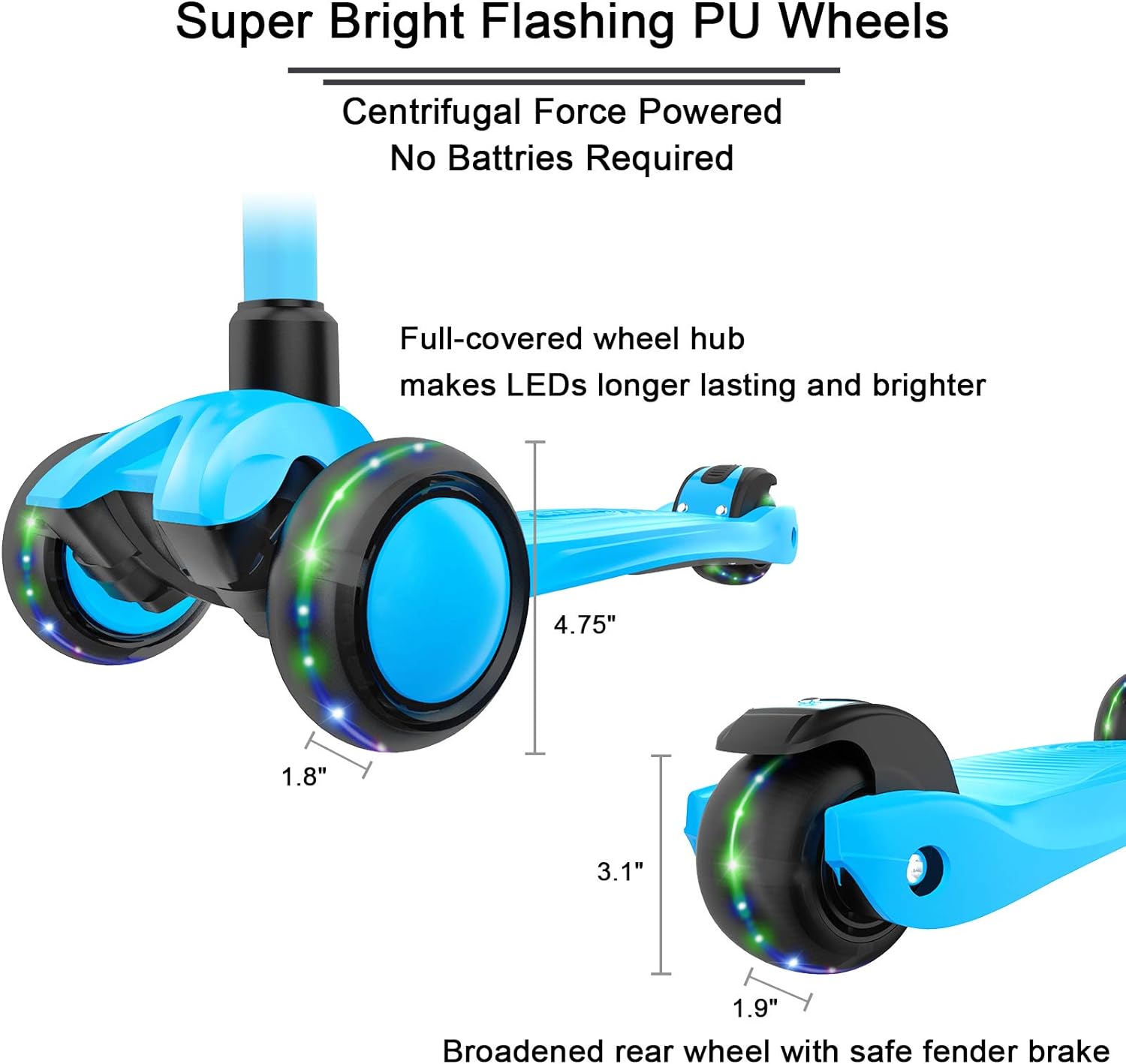 Allek Kick Scooter B03, Lean 'N Glide 3-Wheeled Push Scooter with Extra Wide PU Light-Up Wheels
