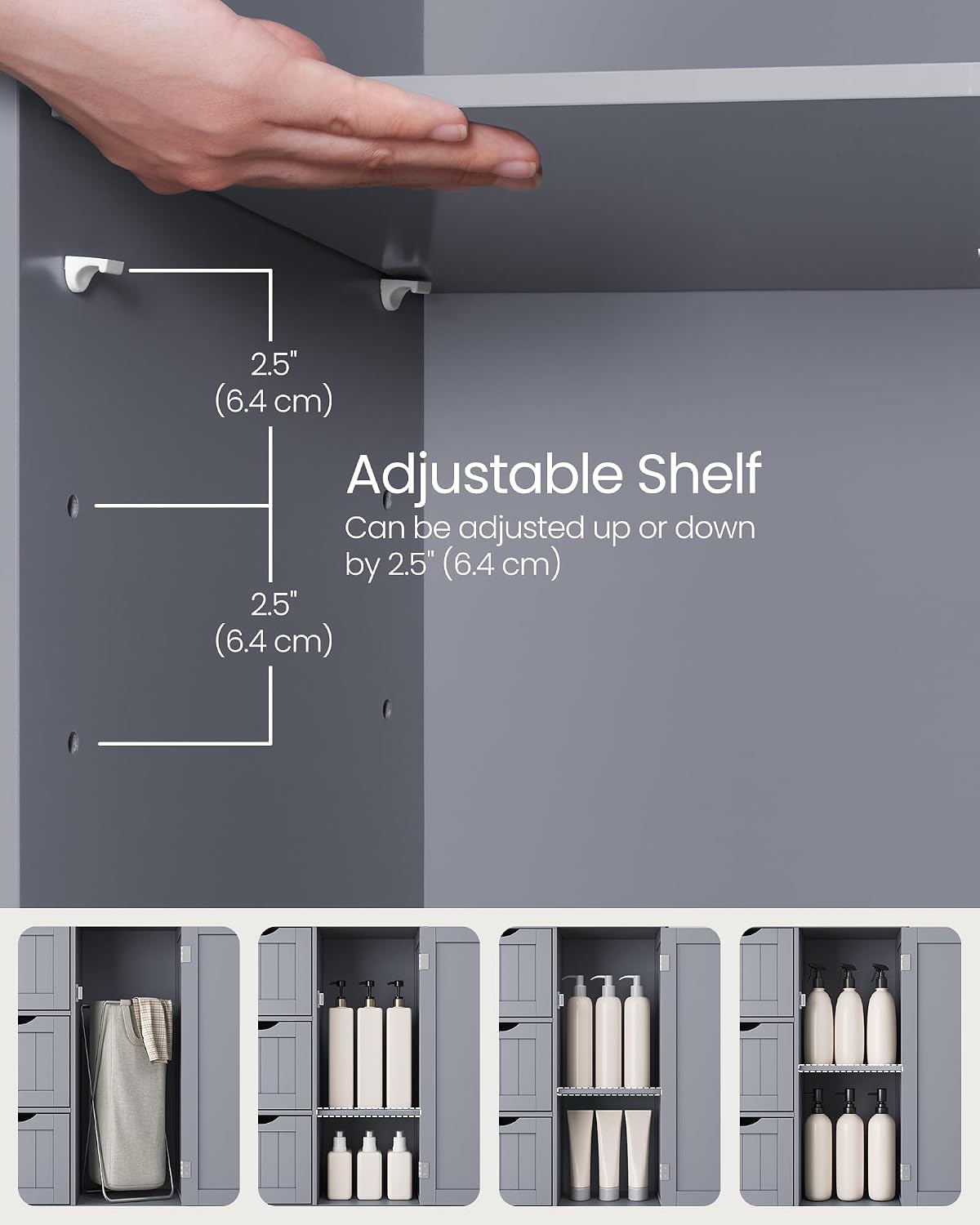 VASAGLE Floor Storage Cabinet, Freestanding Storage Unit with 2 Adjustable Shelves, for Bathroom Living Room Dining Kitchen, 11.8 x 23.6 x 31.5 Inches, Cloud White UBCB60WV1