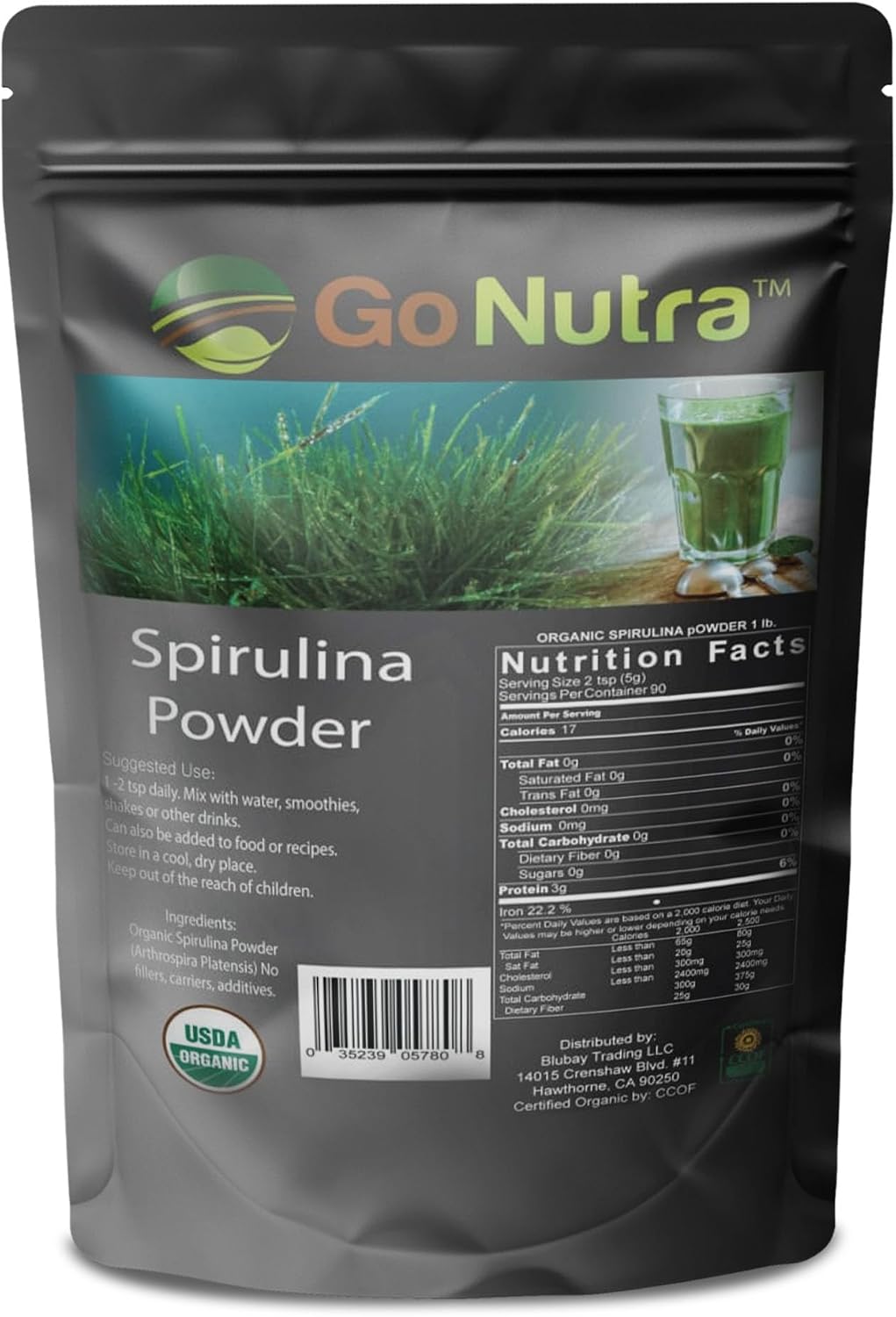 Organic Spirulina Powder, Herbal Supplement Superfoods, 16 Ounce | Pure Non-GMO Green Superfood with Antioxidants, Minerals, Fatty Acids, Fiber