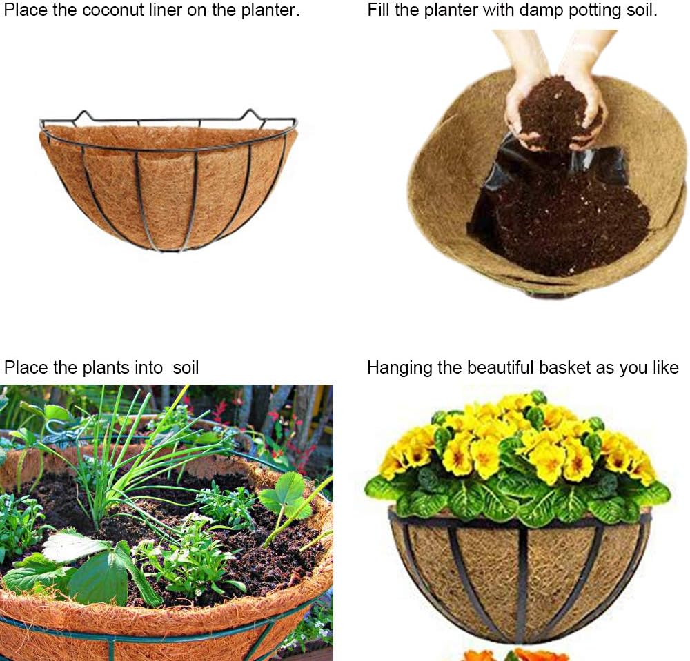 2 PCS Half Round Coco Liner 16" Nature Hanging Wall Basket Liners