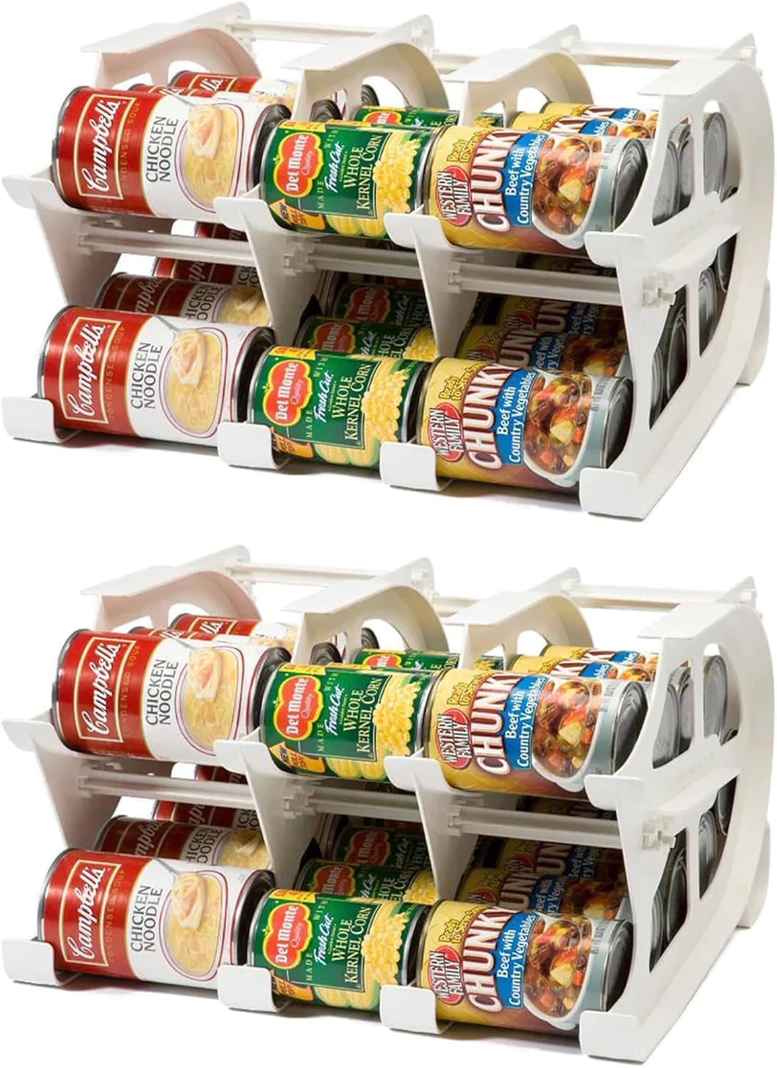 FIFO Countertop Mini Can Tracker Holds 30 Standard 10-24 Oz Can Sizes, White| Stackable & Adjustable Can Organizer for Pantry, USA Made, White