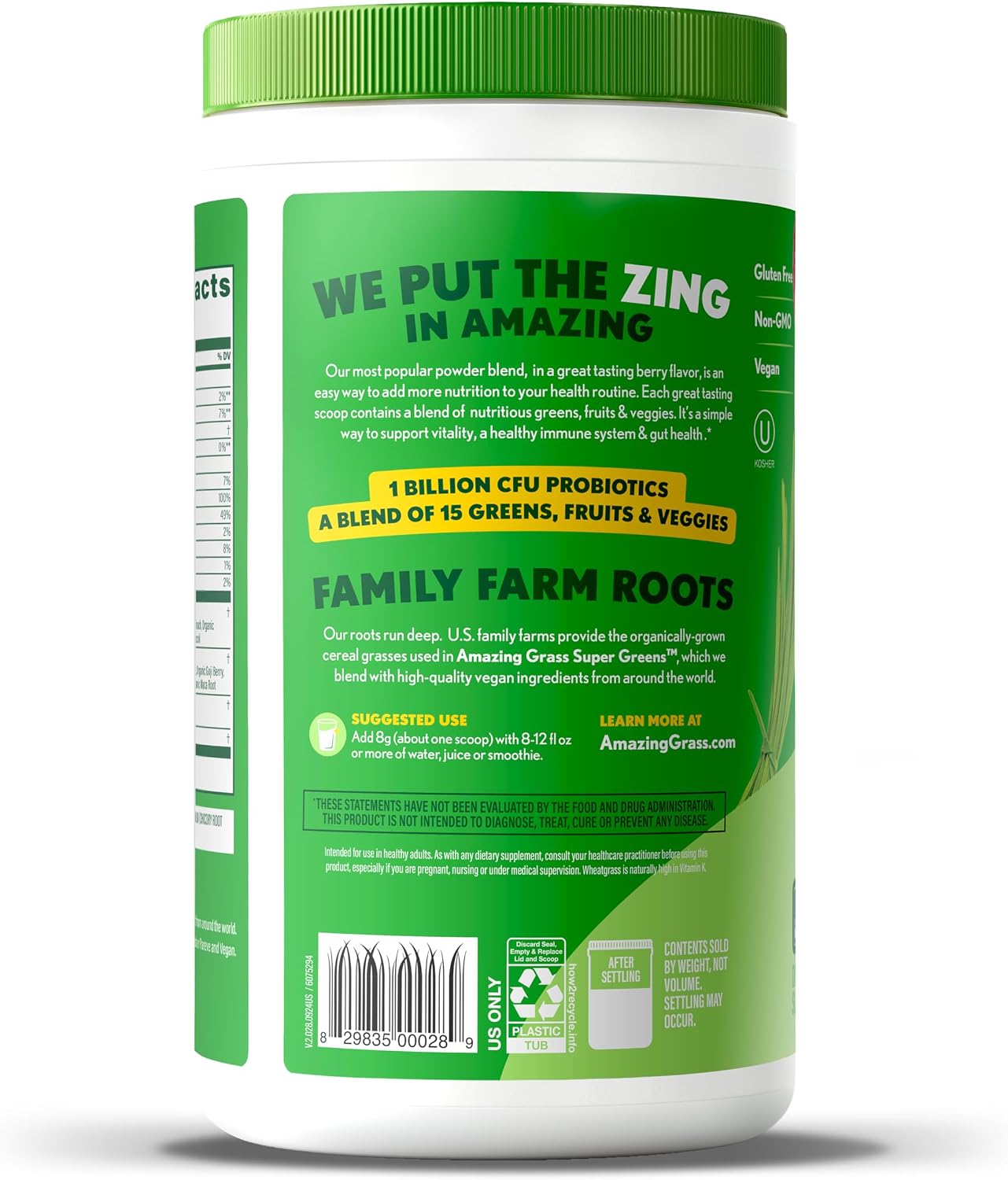 Amazing Grass Super Greens Powder Original, 60 Servings, 16.9 oz | Organic Greens Superfood Powder with Spirulina, Beet Root, Probiotics & Digestive Enzymes to Support Digestion