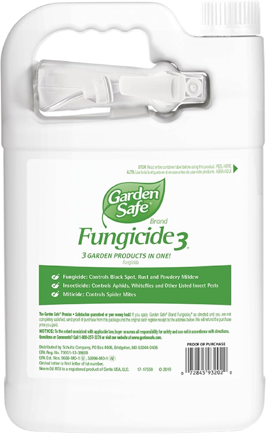Garden Safe Brand Fungicide3 with Neem Oil, for Organic Gardening, 1 Gal | 3 Garden Products in 1, Fungicide, Insecticide and Miticide Kills Eggs, Larvae and Adult Insects, Use Around Home & Garden
