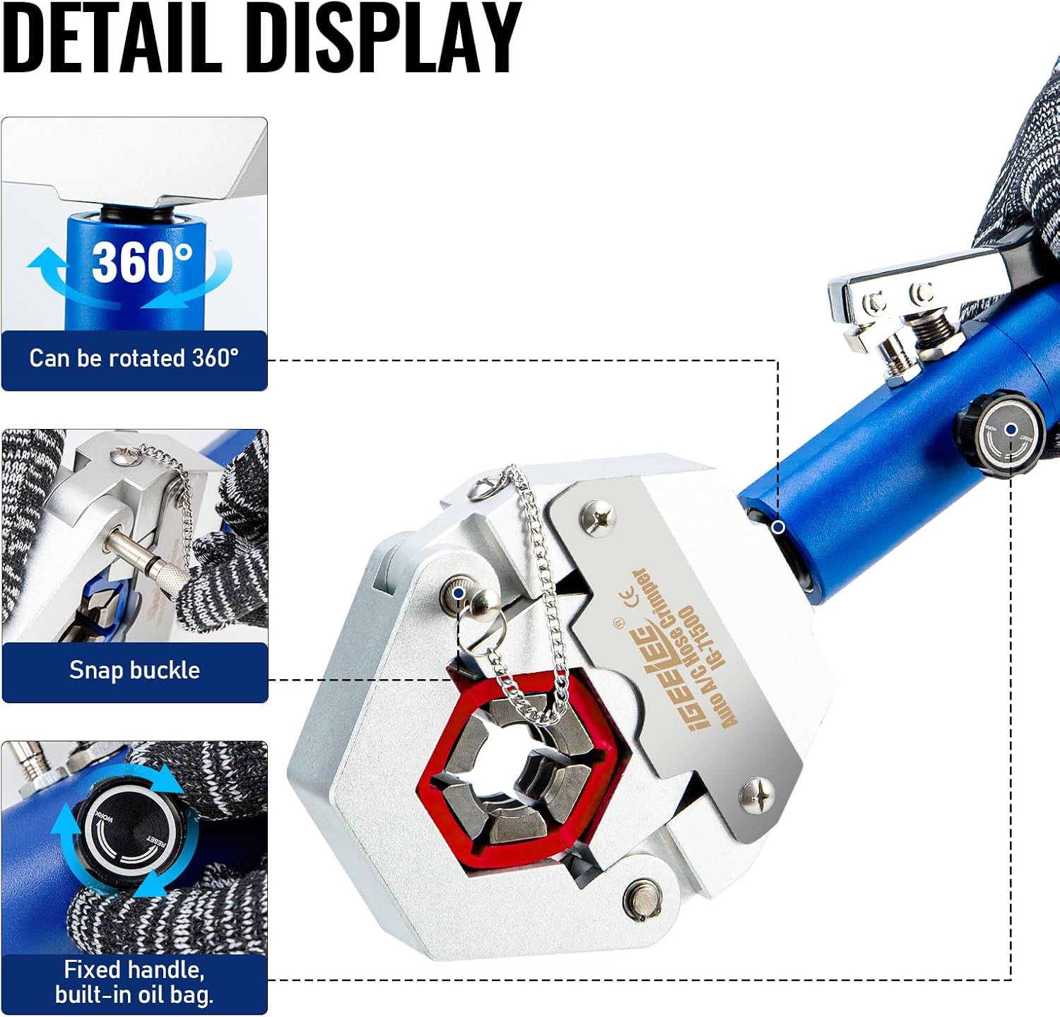 Hydraulic Hose Crimper AC Crimping Tool for Barbed & Beaded Hose Fittings | 7 Die Set for Air Conditioning Repair | IG-71500