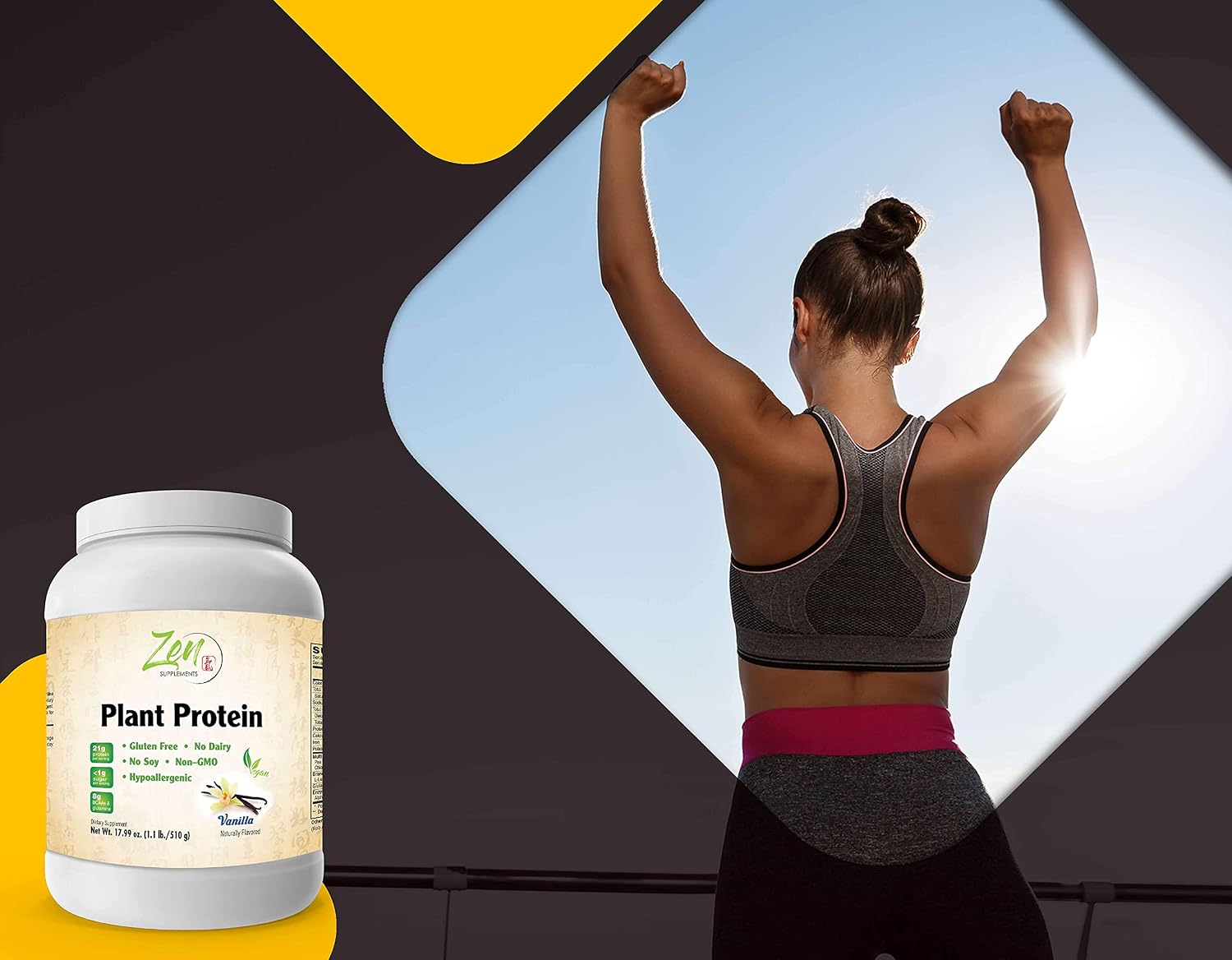 Plant Protein-Vanilla 510G 1.1LB-Powder- 25 Grams of Protein Per Serving -Vegan, Low Net Carbs, Non Dairy, Gluten Free, Lactose Free, No Sugar Added