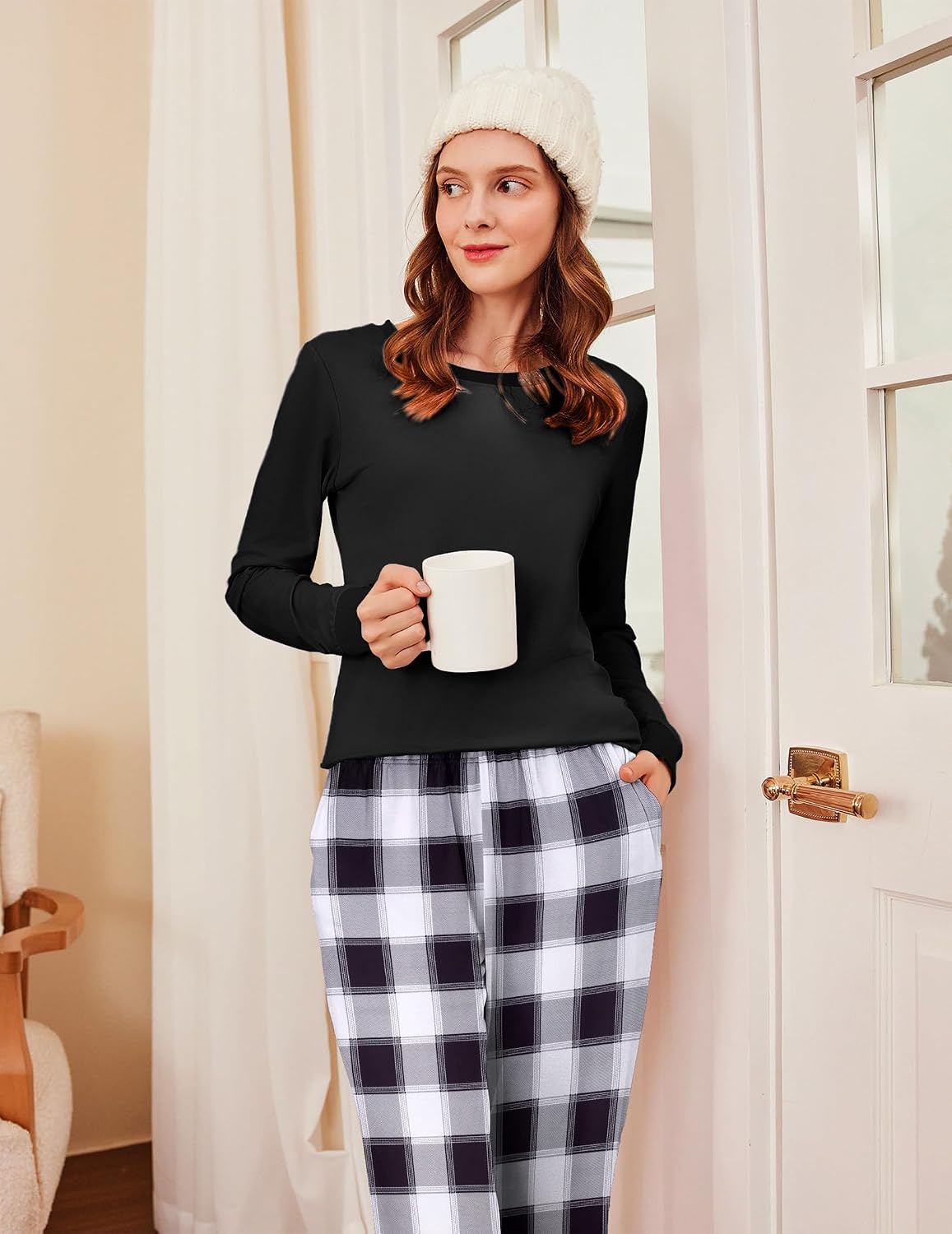 Ekouaer Womens Pajamas Sets Long Sleeve Tops with Jogger Pants