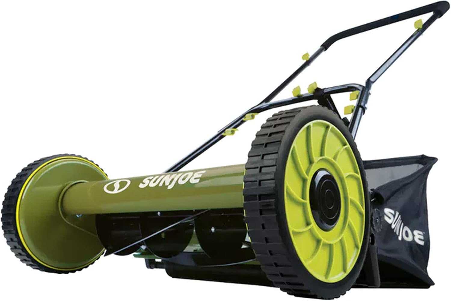 Sun Joe Manual Push Reel Lawn Mower with 6.6-Gal Grass Catcher, 16-Inch Cutting Width - Heavy-Duty Yard Trimmer Machine for Gardening Care and Maintenance, MJ500M