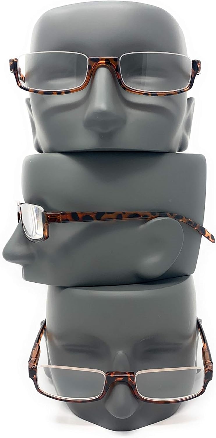 The Parker Rectangle Half Frame Reading Glasses, Unisex Semi Rimless Readers + 1.50 Tortoise