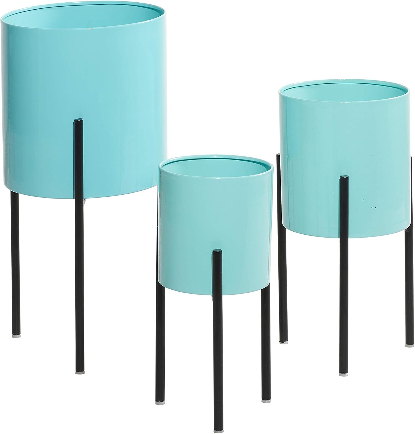 Deco 79 Metal Round Planter with Removable Stand, Set of 2 16", 13"H, Black