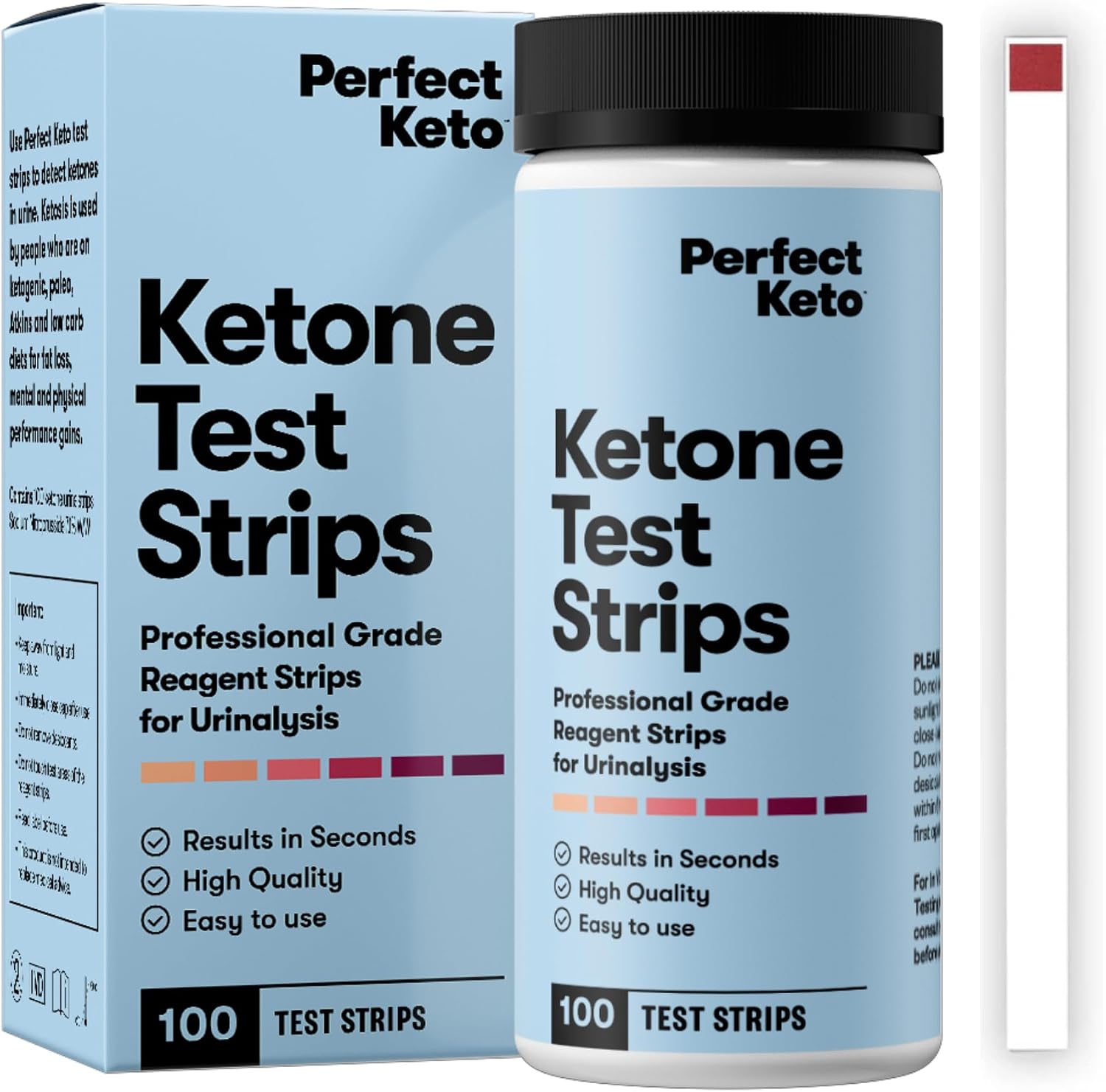 Perfect Keto Ketone Test Strips Kit for Testing Ketones on Low Carb Ketogenic Diet, Monitor Ketosis, Keto Diet Tracker, Urine Test Strips, 100 CT