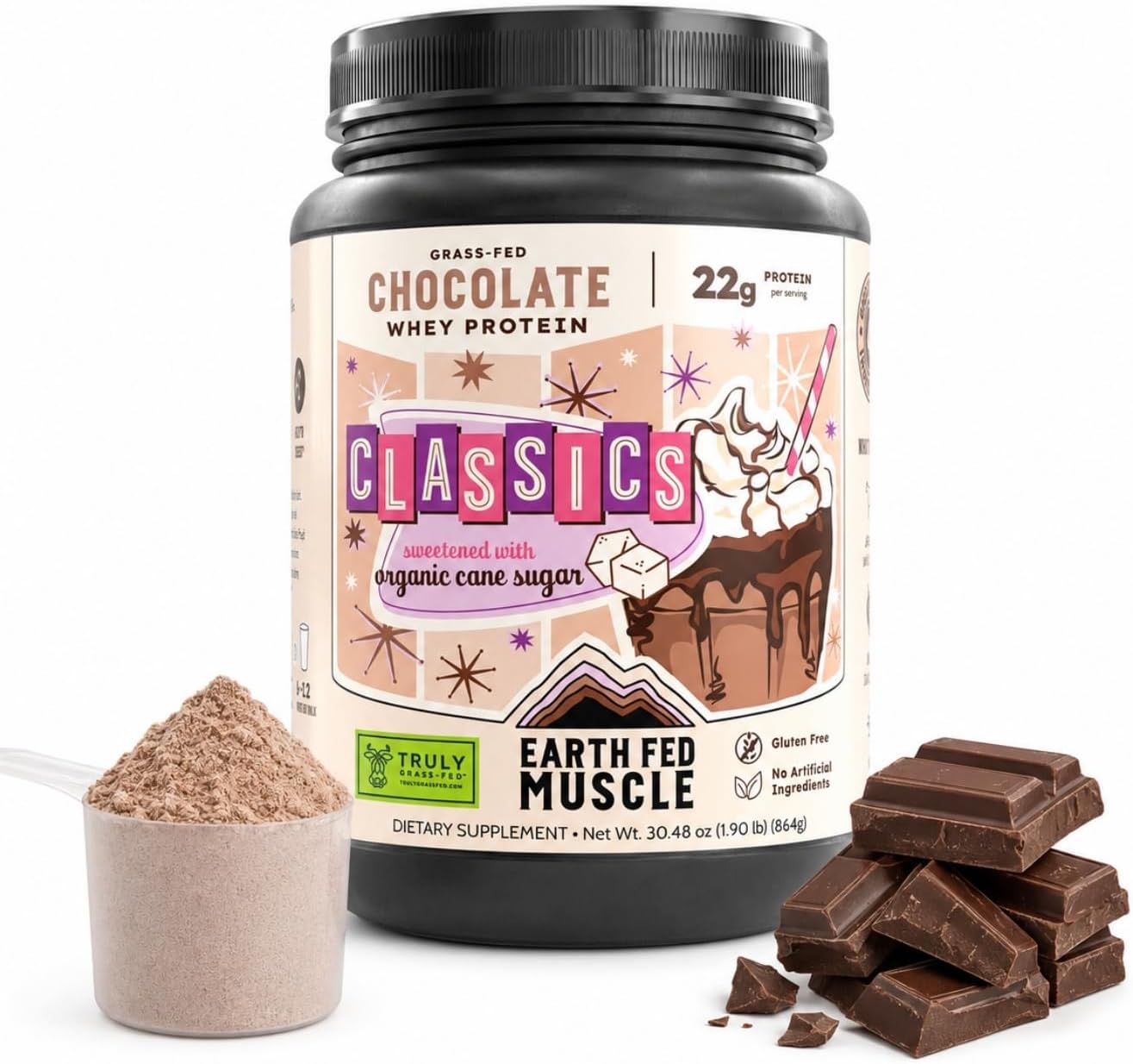 Earth Fed Muscle Whey Back Vanilla Irish Grass Fed Whey Protein Isolate | 25g protein per scoop, Third-Party Certified. Smooth vanilla, zero artificial sweeteners. Cold-processed in Ireland.