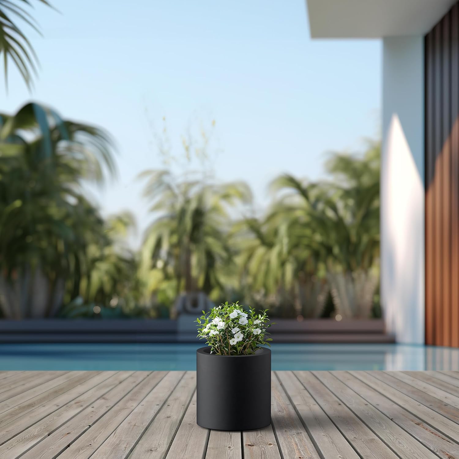 Kante Large Round Cylinder Charcoal Concrete Planter 15.8" Tall, Outdoor