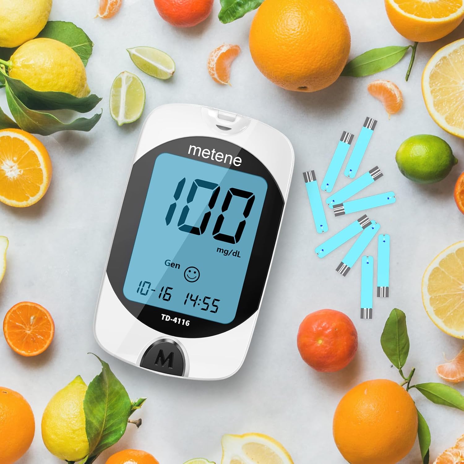 Metene TD-4116 Blood Glucose Monitor Kit, 100 Glucometer Strips, No Coding