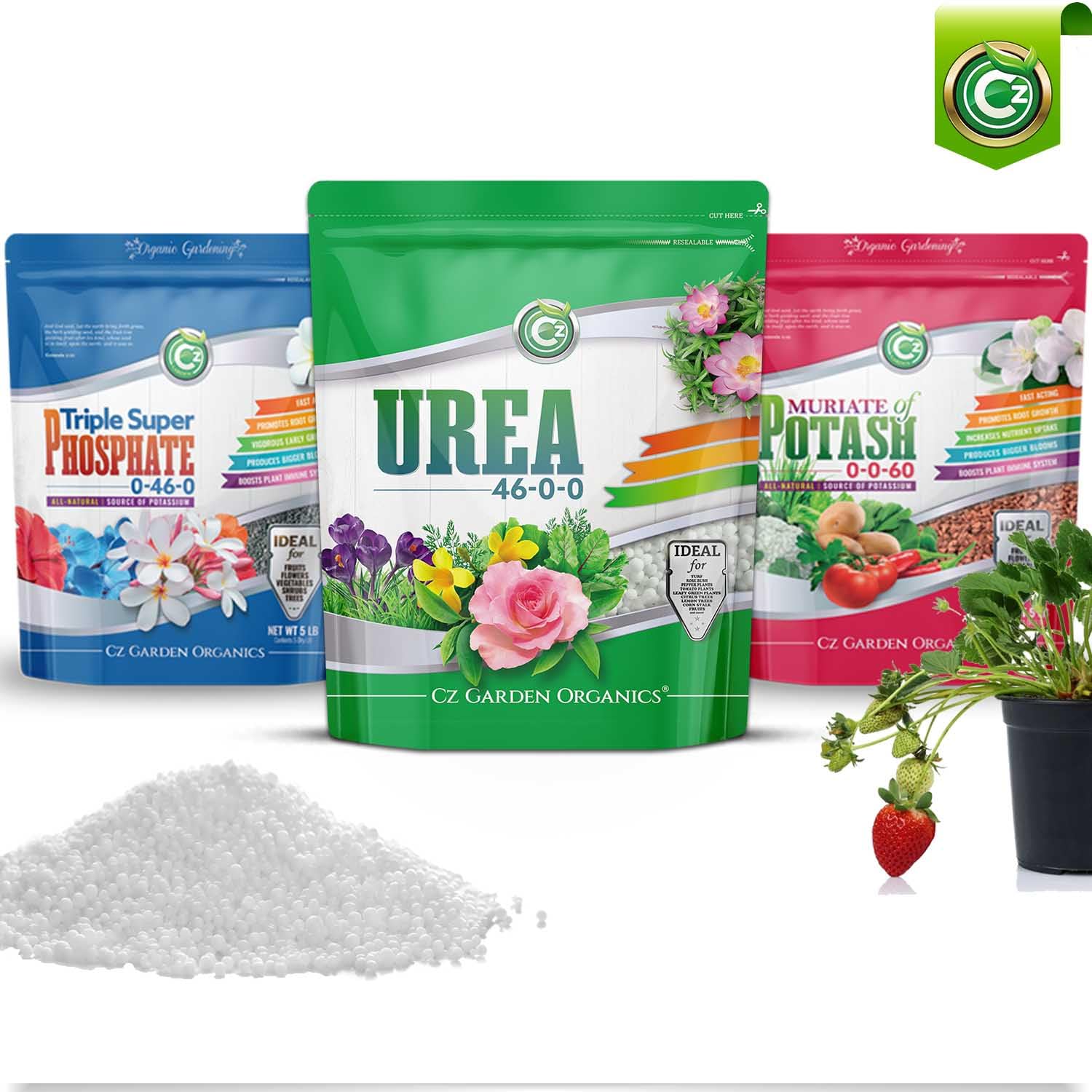 Urea Fertilizer 46-0-0 Made in USA - 5LB Plant Food for Indoor/Outdoor Flowers & Gardens - Promotes Lush Growth - Lettuce, Green Lawns, Fruit, Vegetables, Citrus Trees, Tie Dye Granules Prills