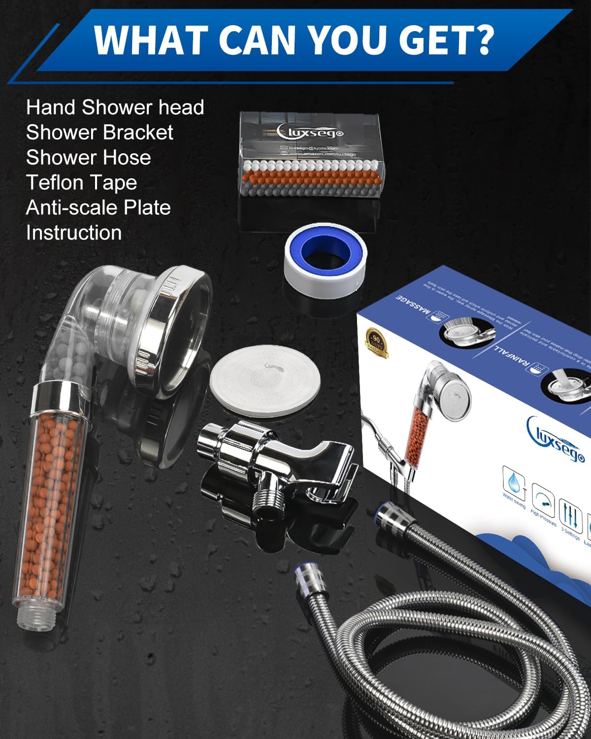 Filtered Shower Head with Handheld, High Pressure, for Hard Water