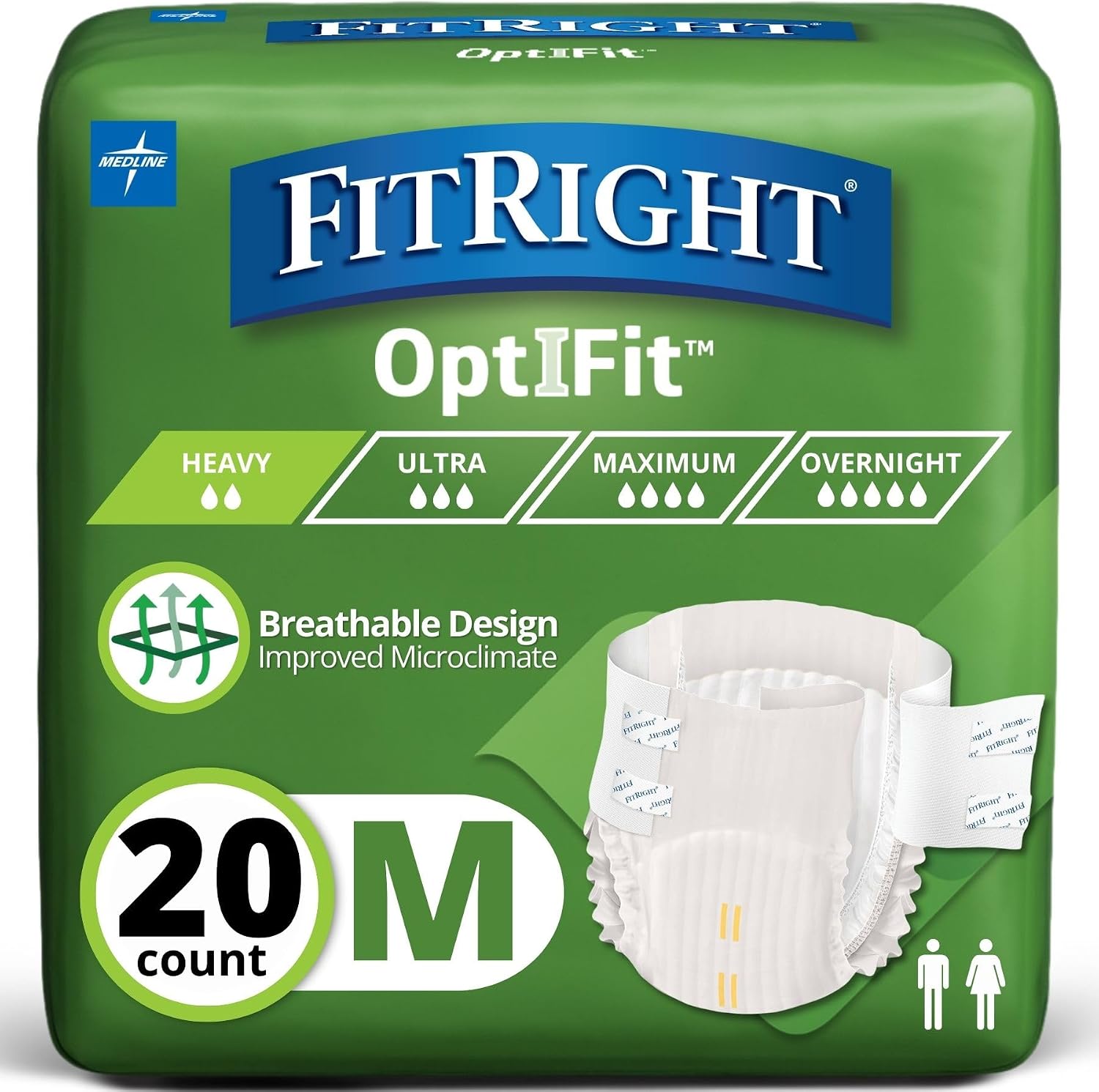 FitRight Adult Diapers, Extra Heavy Absorbency, XL (Waist Size 56in-64in), 80 Count, OptiFit Incontinence Briefs for Men and Women, Disposable, Moisture Wicking, Leak Protection,