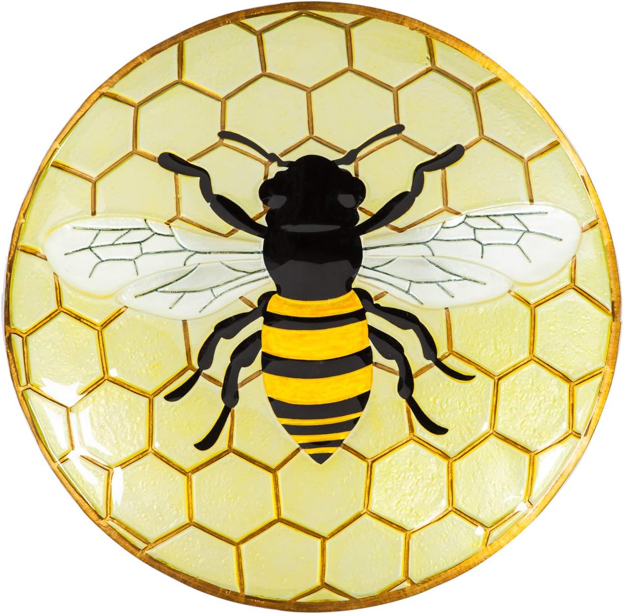 Evergreen Garden Beautiful Summer Bumble Bee Outdoor 18 inch Glass Bird Bath