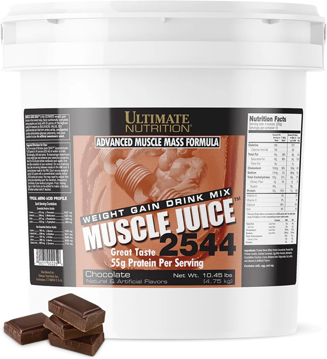 Ultimate Nutrition Muscle Juice 2544 Mass Gainer, Vanilla, 4.96 lb | 55g Protein Blend, 162g Carbs, 17g Fat, 1020 Calories, High Calorie Weight Gainer For Muscle Growth And Recovery