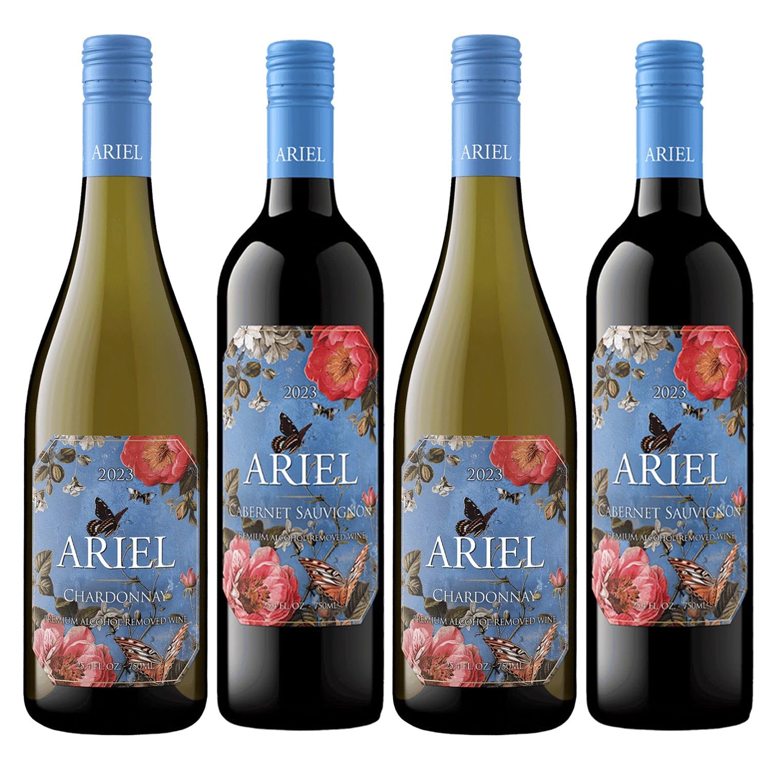 Ariel Cabernet & Chardonnay Non-Alcoholic Red & White Wine Experience Bundle with Pop Socket, Seasonal Wine Pairings & Recipes, 4 Pack