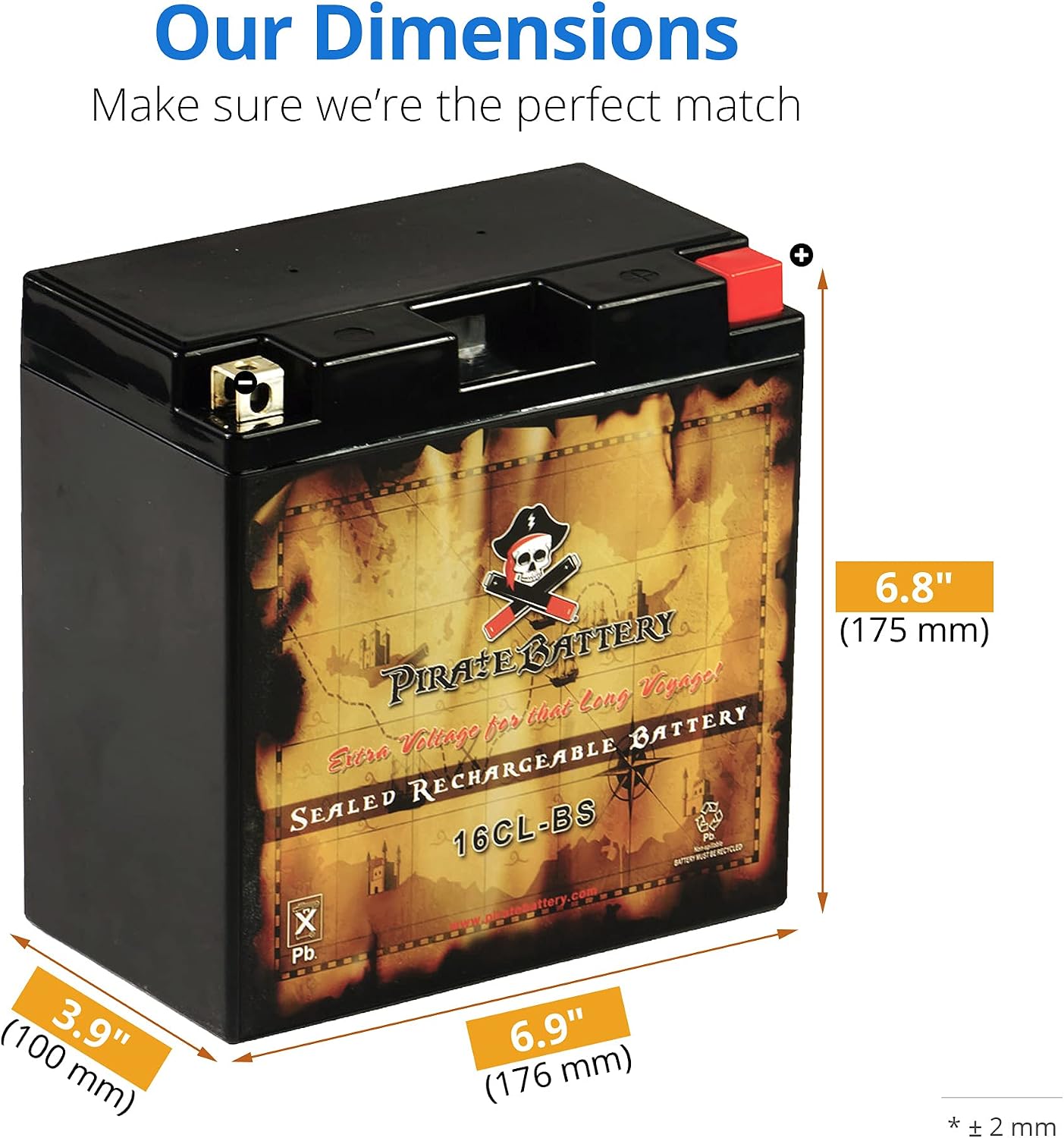 Pirate Battery YTX20HL-BS 310 CCA Maintenance-Free 12V 19Ah Battery Replacement for ATV, Harley Davidson Motorcycle, Jet Skis, Scooter, UTV, and More - Nut and Bolt (T3) Terminal