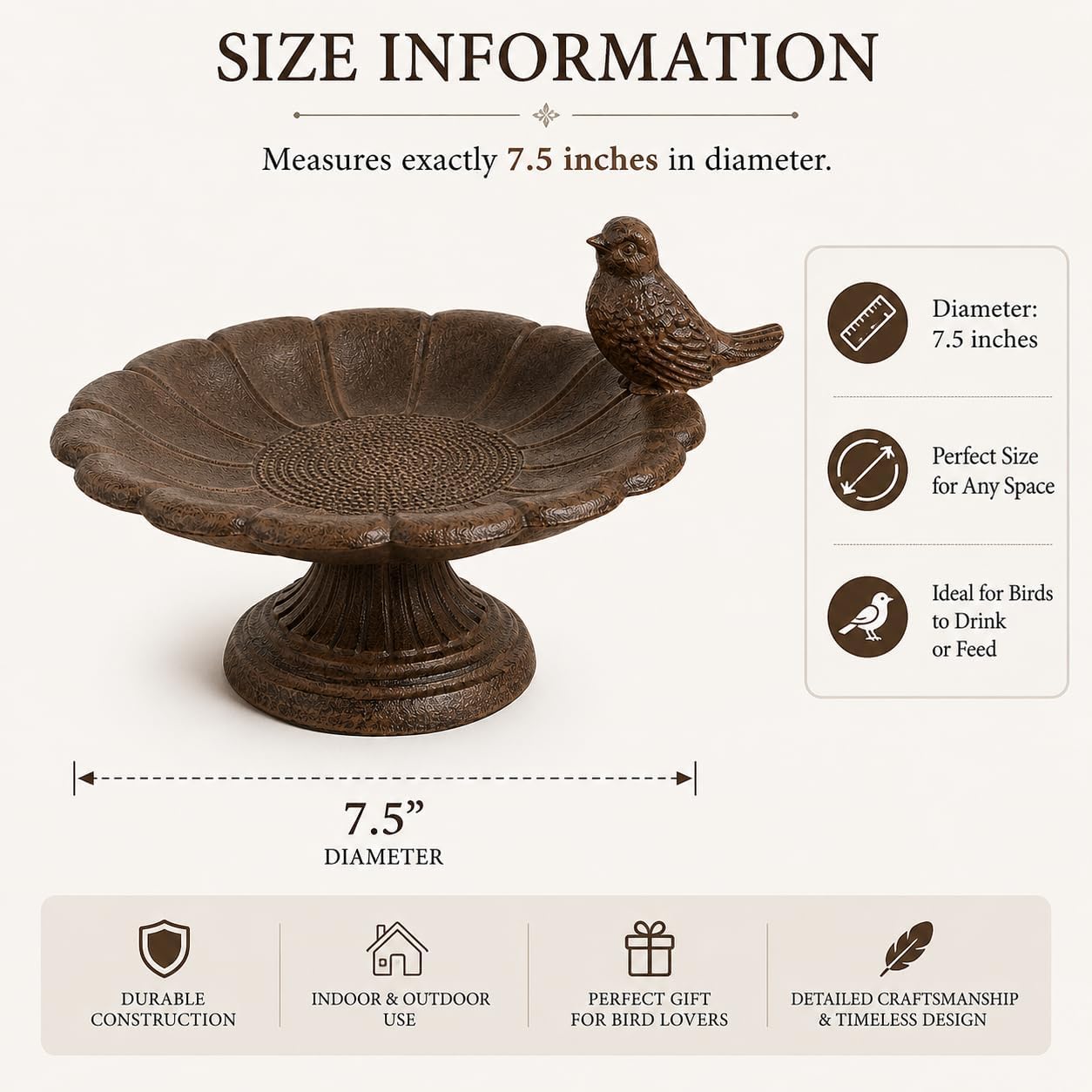 Comfy Hour 7.5 Inch Cast Iron Bird Bath, Sunflower Bird Feeder