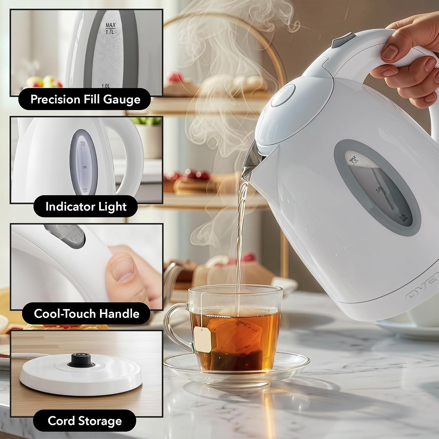 OVENTE 1.7L Electric Kettle with 1100W Fast Boiling Water, Green KP72G