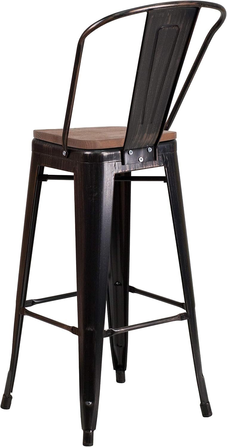Flash Furniture 30 in Metal Barstool with Back, Blue | Commercial Grade, Removable Back, Indoor/Outdoor Use