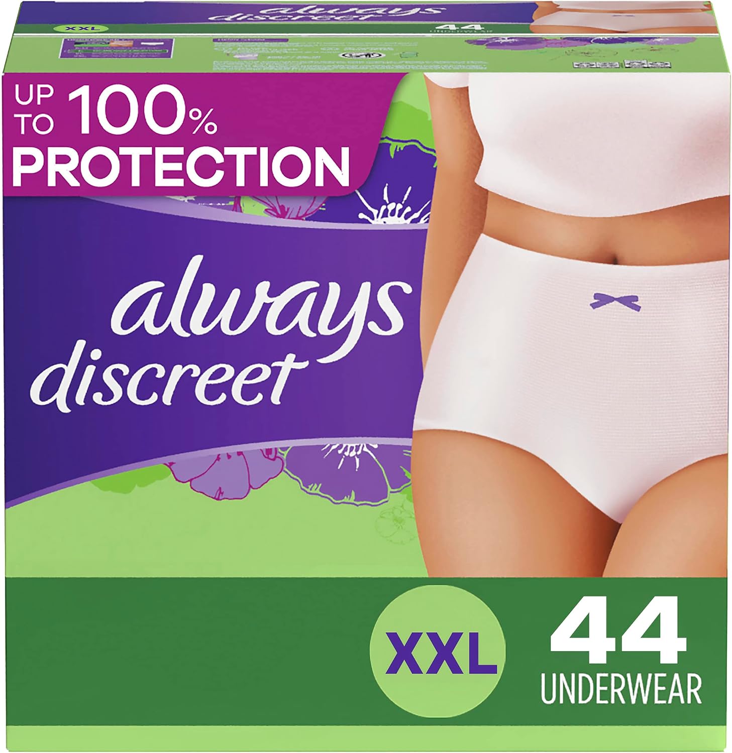Always Discreet Adult Diapers for Women, Incontinence Underwear, Postpartum Essentials, Disposable Briefs, Max Absorbency, Bladder Leak Protection, Small/Medium, 32ct