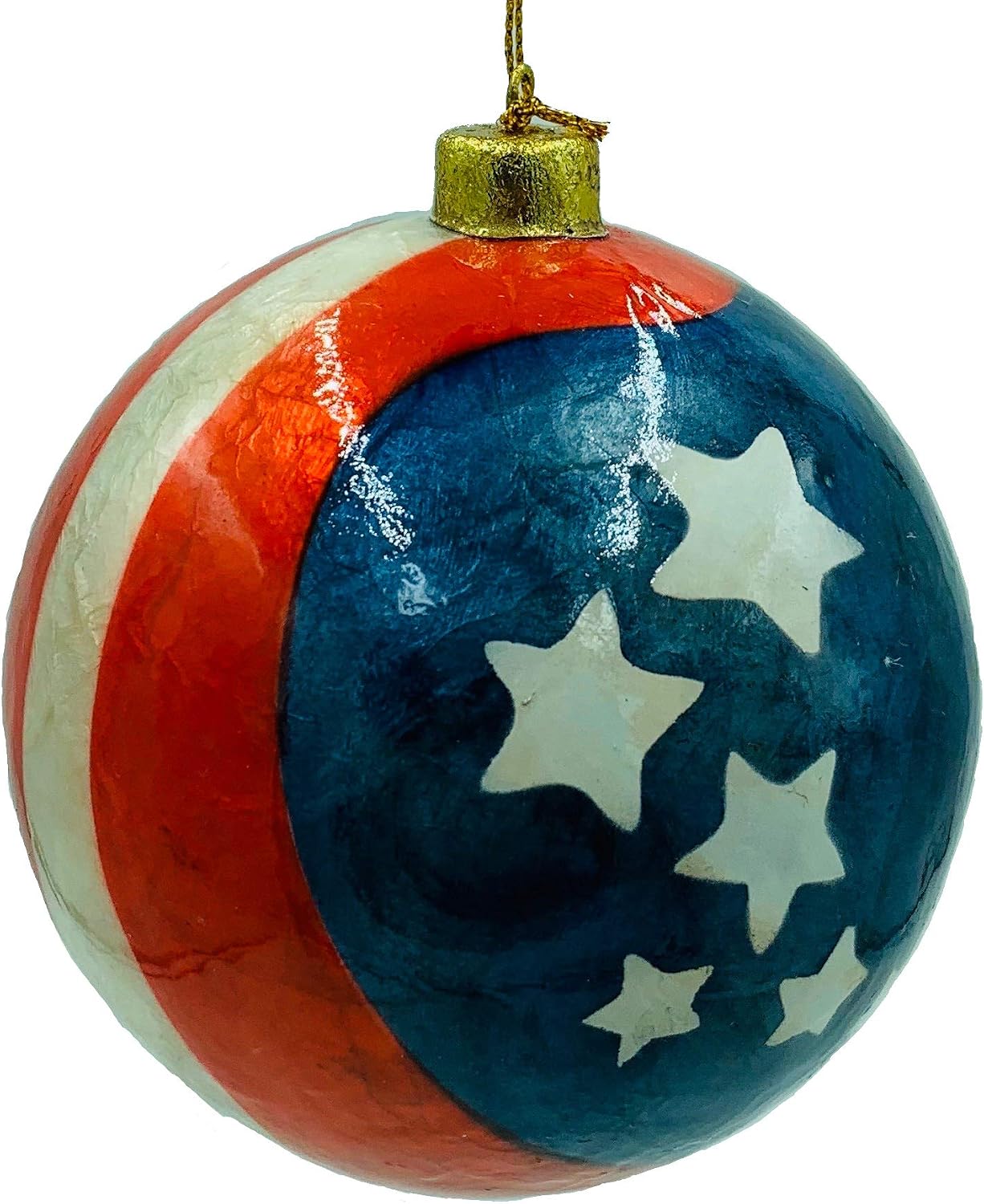 GUTZ Tree Ornament Collection, American Stars & Stripes from Old Glory Flag Handcrafted Filipino Capiz (4" Diameter)