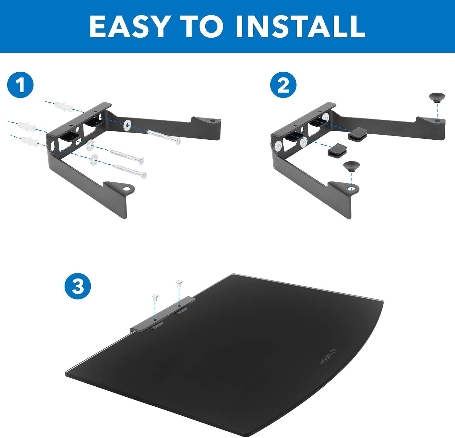 Mount-It! Floating Wall Shelf – Tempered Glass Media Shelf for Cable Box, DVD Player, Gaming Consoles (PS5, Xbox, Roku)