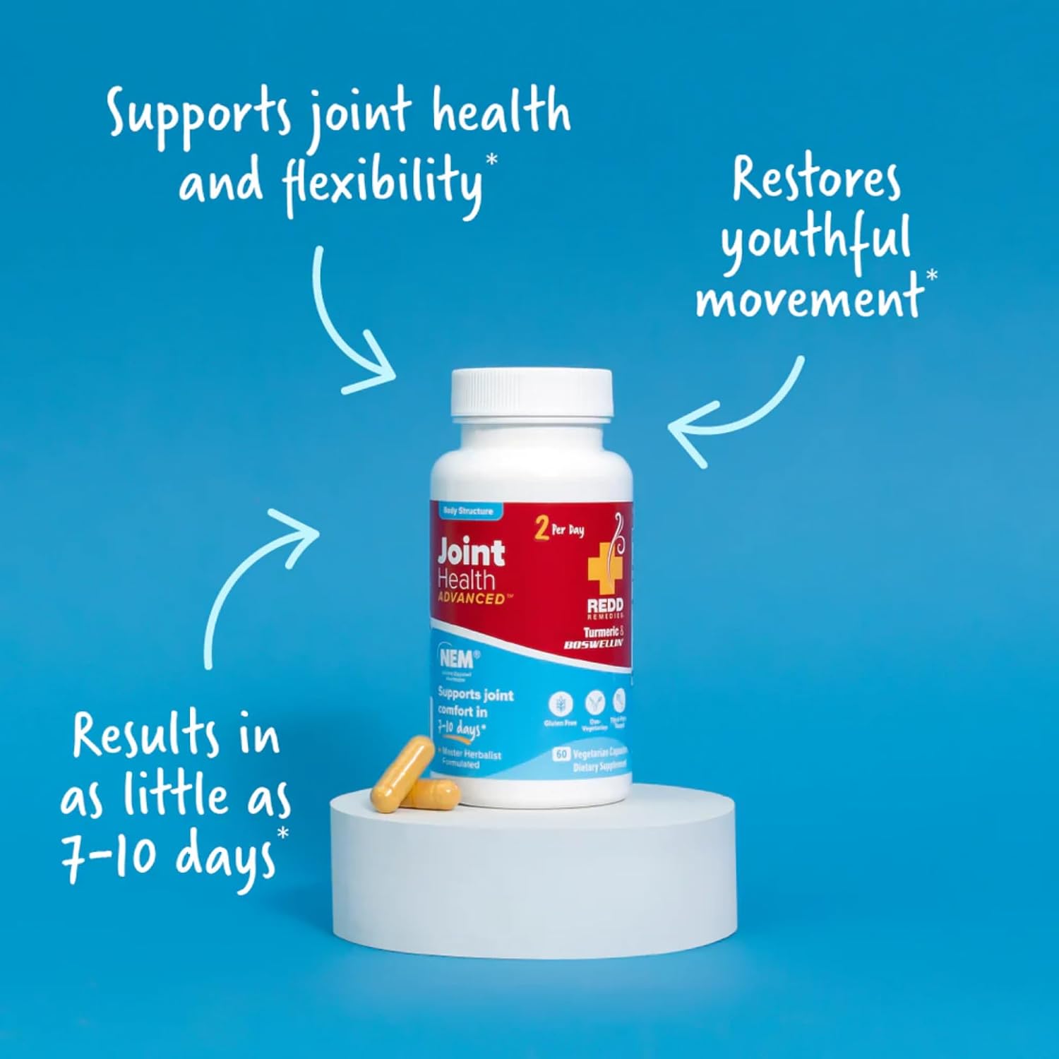 Redd Remedies, Joint Health Advanced, Helps Strengthen Connective Tissue and Cartilage, Fast-Acting Comfort with Boswellia Serrata and Turmeric, 60 Vegetarian Capsules