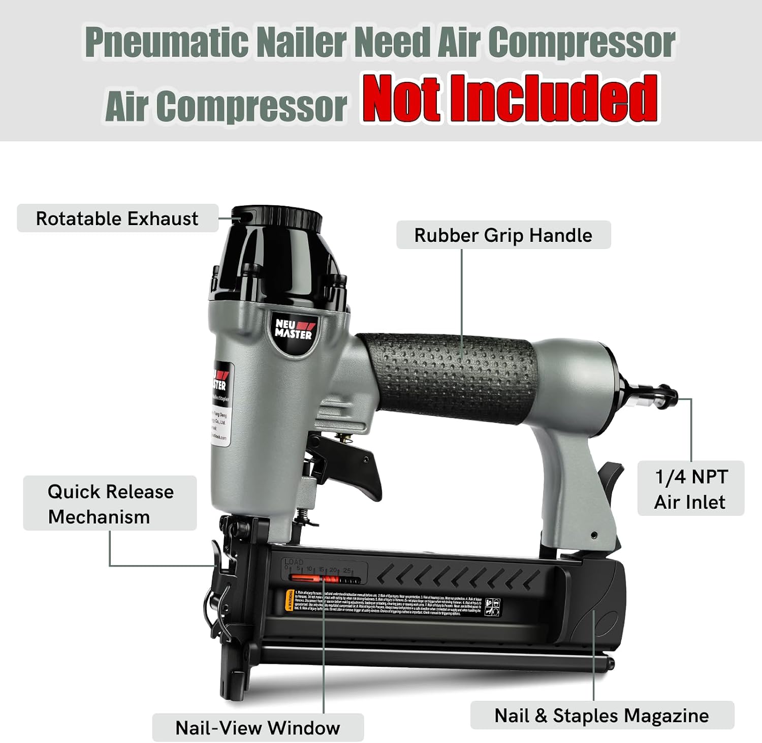 NEU Master Nail Gun, 2 in 1 Pneumatic Brad Nailer/Staple Gun