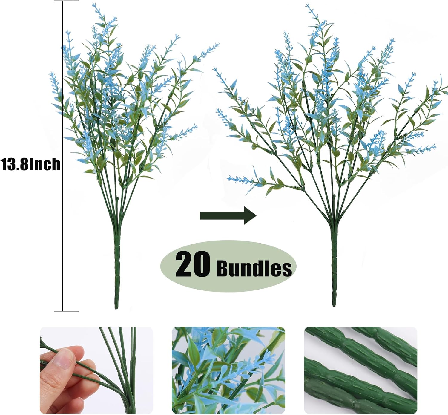 RECUTMS Artificial Greenery Lavender Fake Shrubs Flowers 8 Pcs UV Resistant