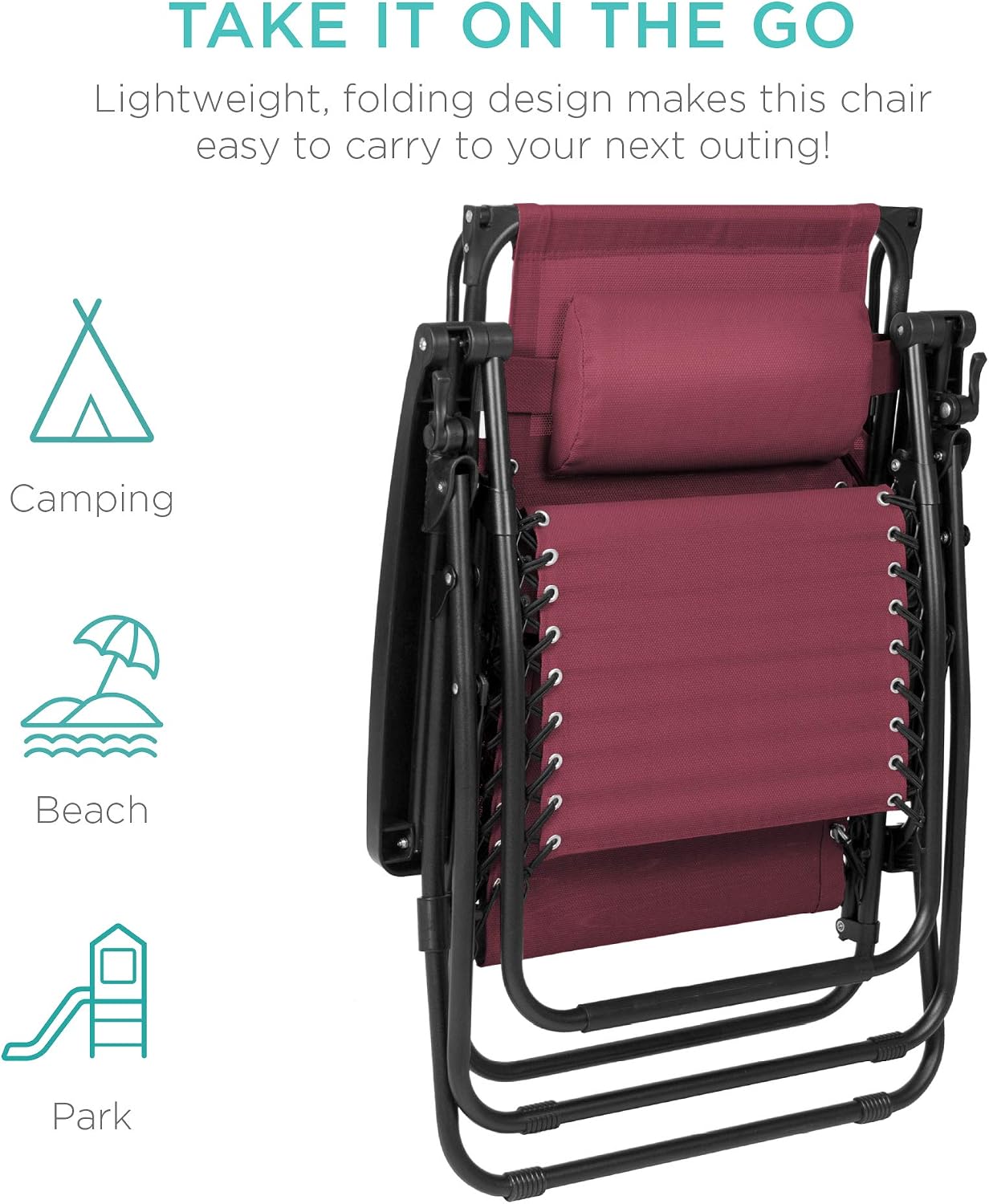 Best Choice Products Folding Zero Gravity Outdoor Recliner Patio Lounge Chair w/Adjustable Canopy Shade, Headrest, Side Accessory Tray, Textilene Mesh - Beige