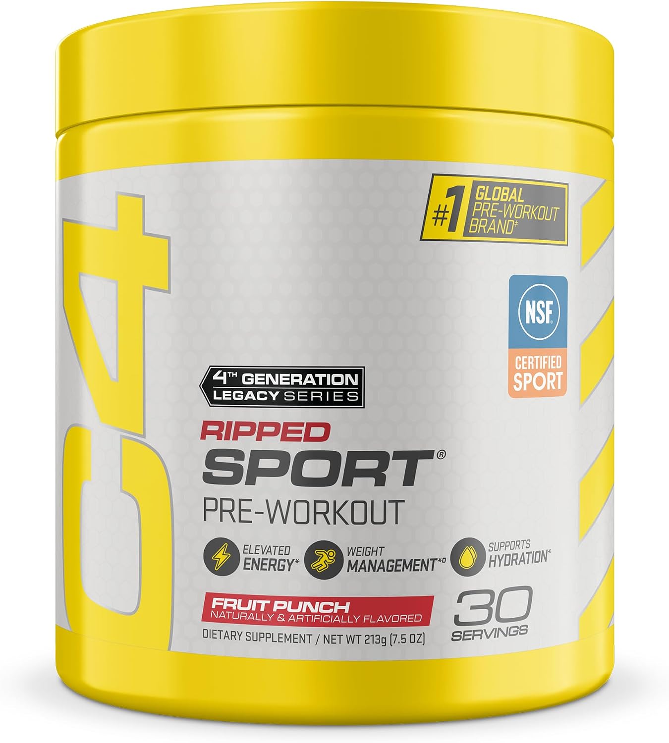 C4 Ripped Sport Pre Workout Powder, 135mg Caffeine, 30 Servings | Fruit punch flavor with 135mg caffeine, CLA, DygloFit & L-carnitine for energy