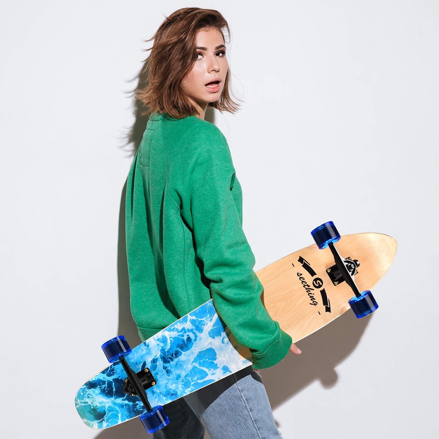 seething 42 Inch Longboard Skateboard Complete Cruiser Pintail, The Original Artisan Maple Skateboard Cruiser Pintail for Cruising, Carving