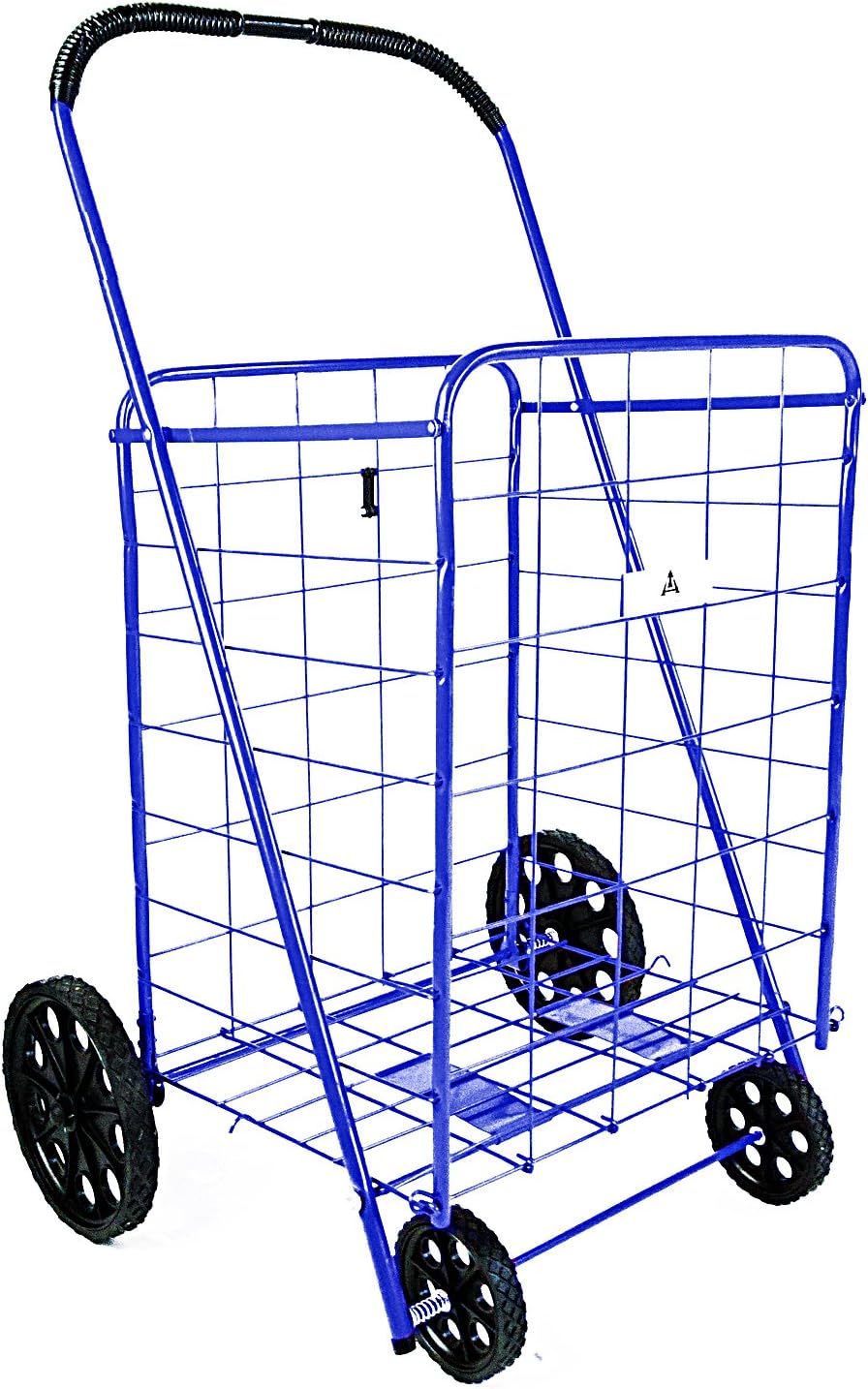 ATH Large Deluxe Rolling Utility / Shopping Cart - Stowable Folding Heavy Duty Cart with Rubber Wheels For Haul Laundry, Groceries, Toys, Sports Equipment, Red