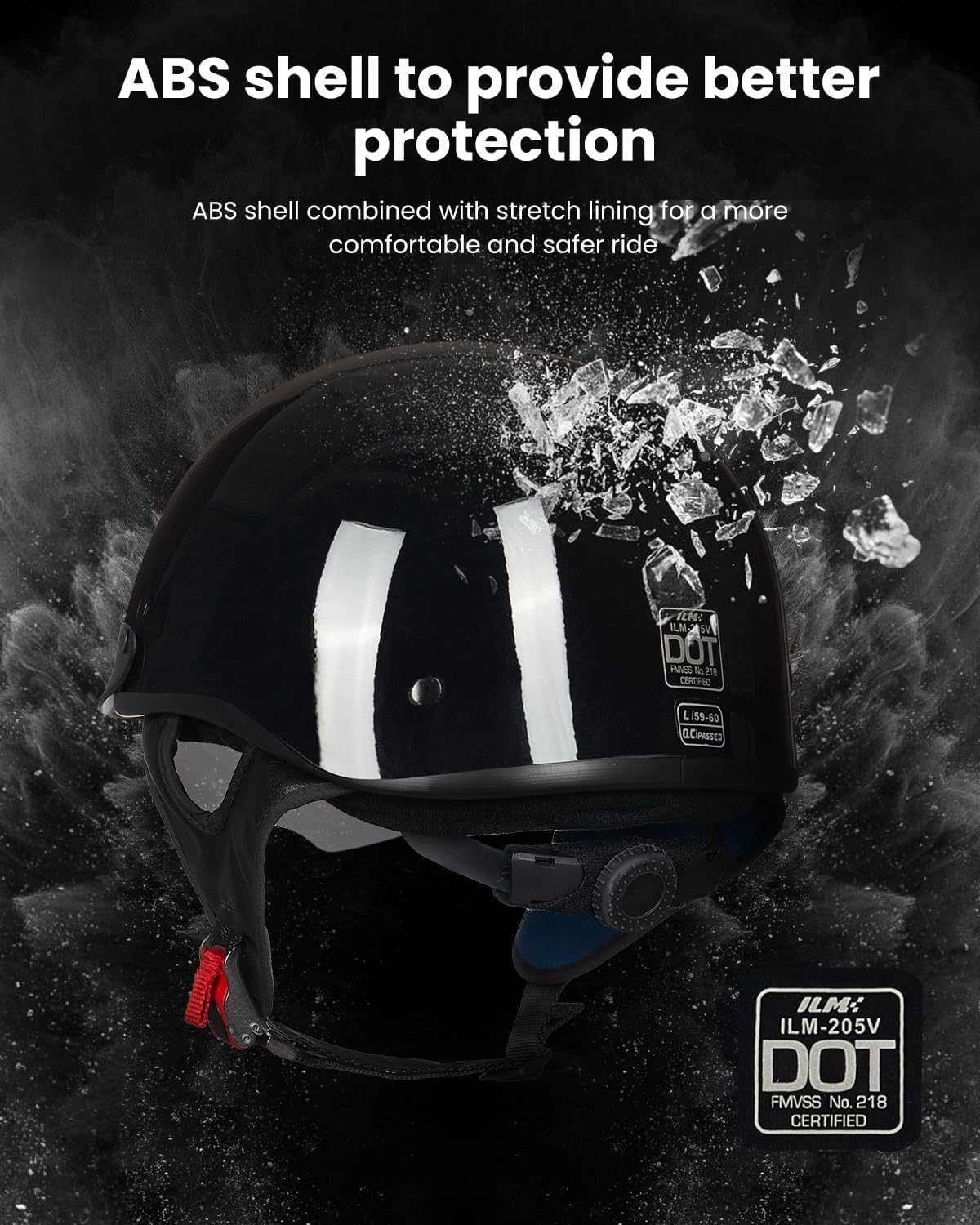 ILM Half Helmet Motorcycle Open Face Sun Visor Quick Release Buckle DOT Approved Cycling Motocross Suits Men Women 205V (M, Matt Black)