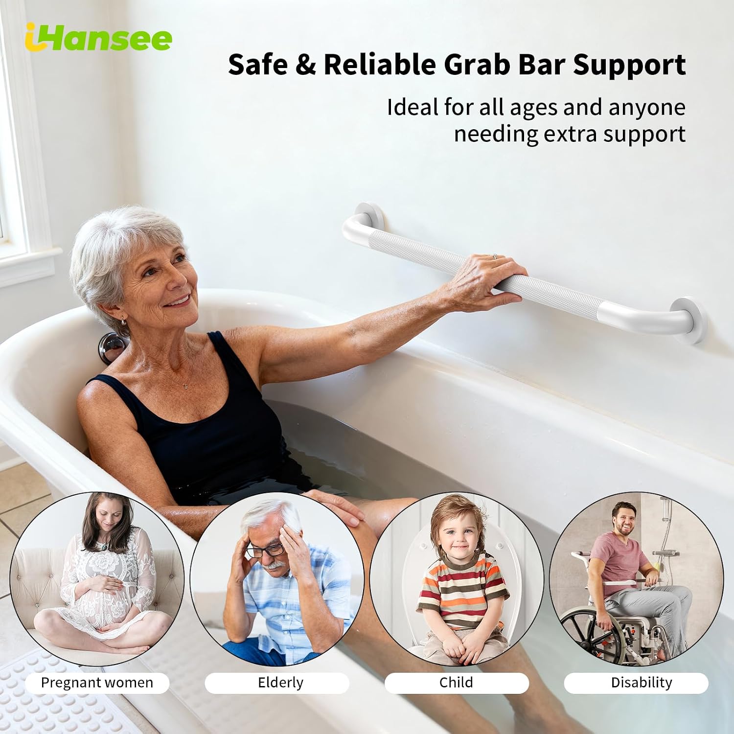 Brushed Nickel Grab Bars 18" 32" 36" 42" Bundle - 1.25" Diameter | 4 Pack Commercial Grab Bar, Anti-Slip Safety Shower Handrail, Toilet Handicap Bar, Stainless Steel Bathroom Handle for Senior