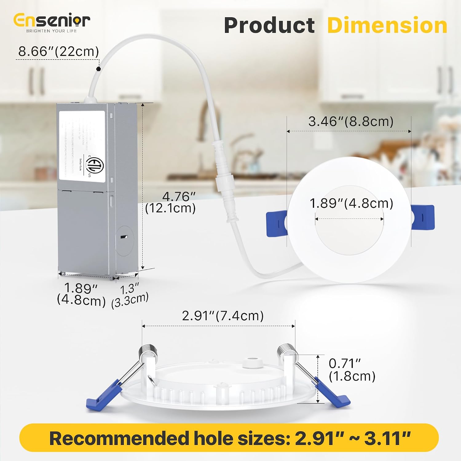 Ensenior 6 Pack 6 Inch LED Recessed Light, 5CCT Dimmable Canless Wafer