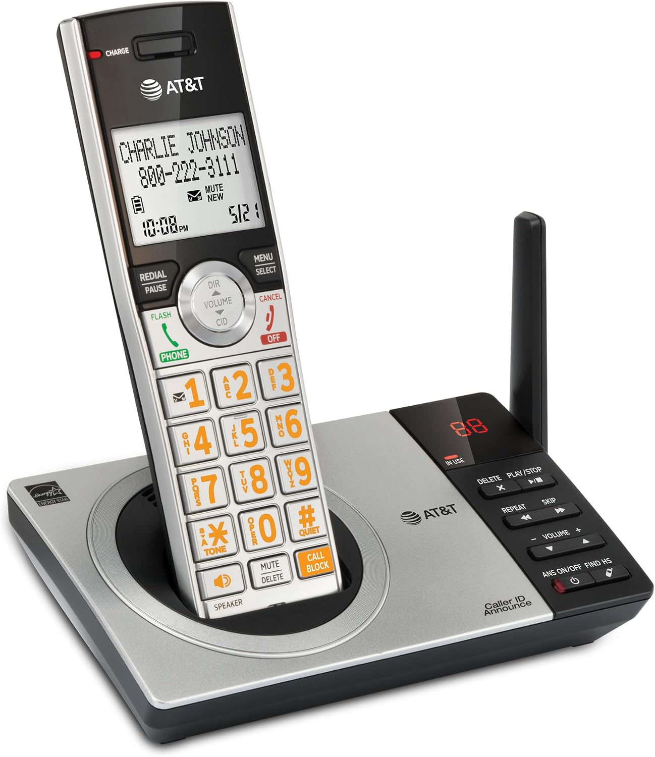 AT&T DECT 6.0 Expandable Cordless Phone with Answering System, Silver/Black with 3 Handsets