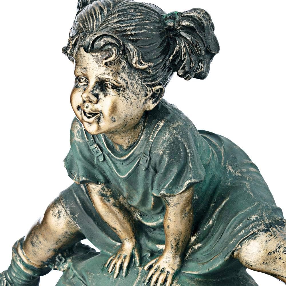 Alpine Corporation 26" Tall Indoor/Outdoor Girl Jumping Over Boy Statue Yard Art Decoration