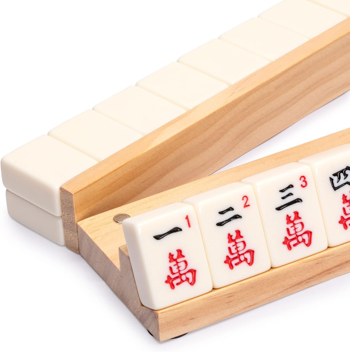 Yellow Mountain Imports Classic Chestnut Color Wooden Mahjong Game Racks with Pushers, 18 Inches - Set of 4 (Includes Magnetically Attached Mahjong Pushers)