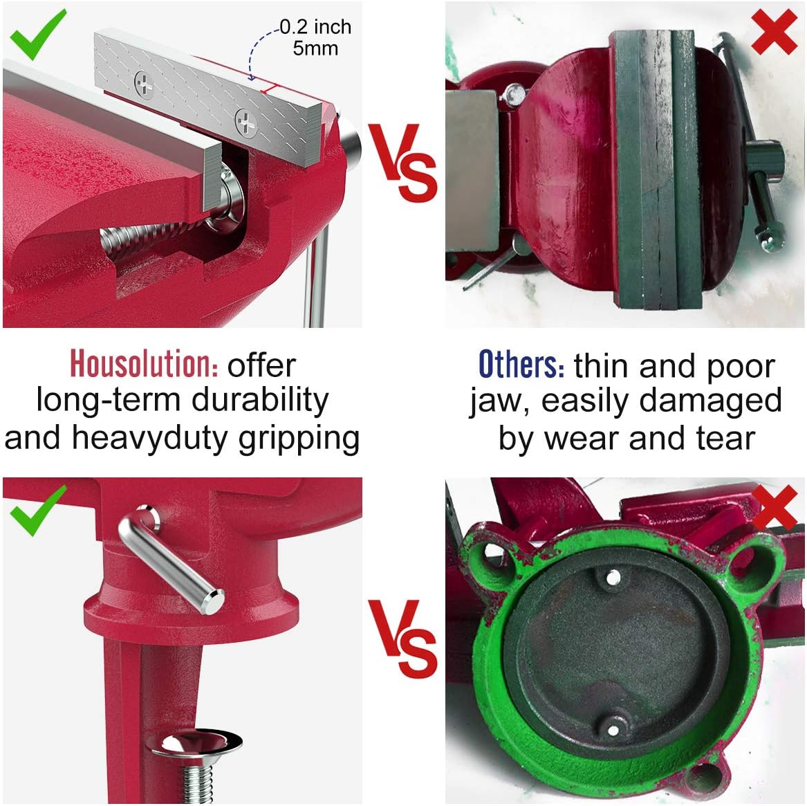 Housolution Universal Table Vise 3 Inch, 360°Swivel Base Bench Clamp