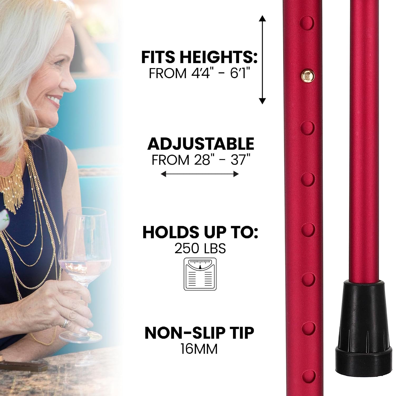 Stylish Walking Sticks – Rhinestone Collar Designer Adjustable Canes Colorful – Best Gift for Men and Women Light Weight Aluminum Shaft & Safe to Walk