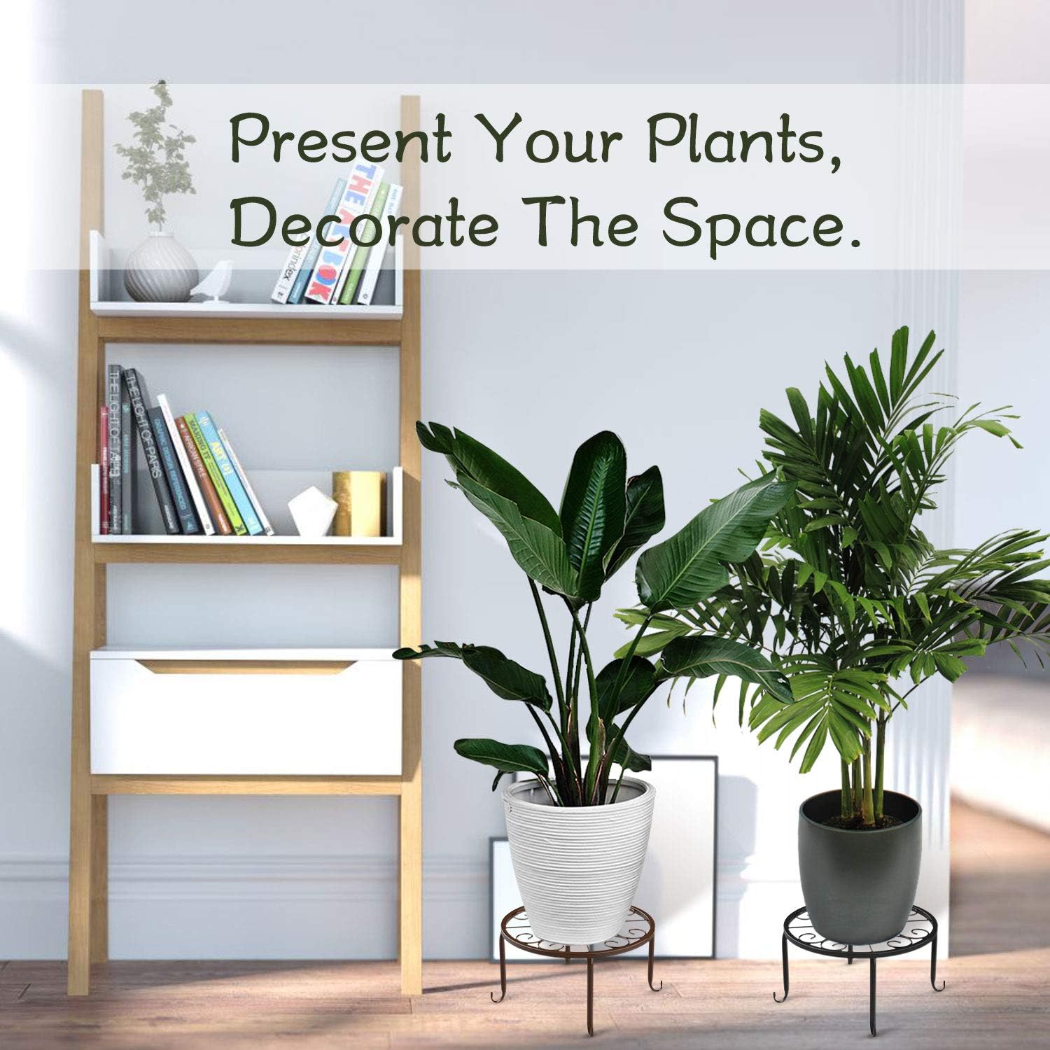 Lewondr 3 Pack Potted Plant Stand | Rustproof Round Flowerpot Plant Holder Container Durable Metal Garden Plant Support for Indoor Outdoor, Black