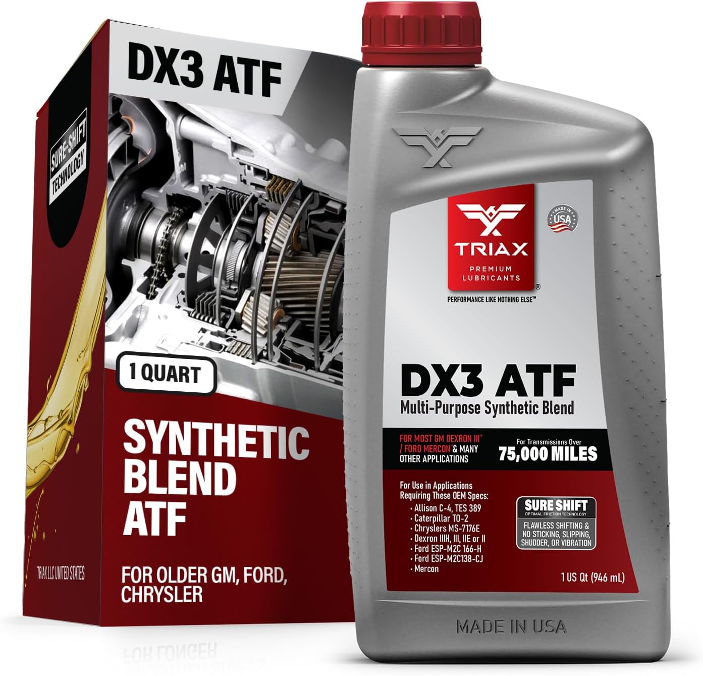 TRIAX DX3 ATF - Compatible with All GM Dexron III and Ford Mercon Applications- Multi-Purpose, Friction Optimized, High Mileage Automatic Transmission Fluid (5 Gallon)